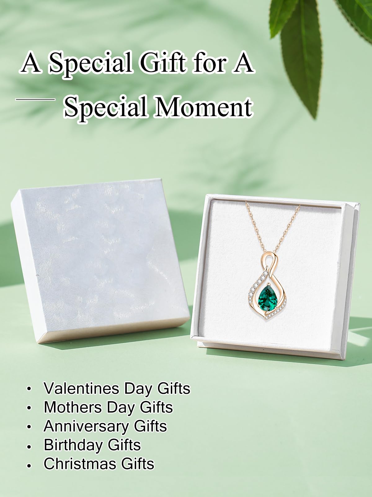 JIYVY32 Emerald Infinity Necklace for Women May Birthstone Necklaces Rose Gold Plating Anniversary Birthday Gifts for Wife Her Mom Girlfriend Birthstone Jewelry Gifts for Women