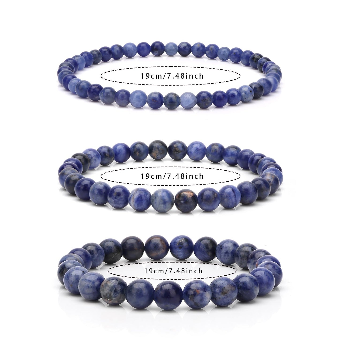 Risyfjew 4MM Handmade Sodalite Natural Gemstone Stretch Elastic Bracelet,PE Film Anti-oxidation Packaging Natural Stone Crystal Healing Power Energy Gifts for Adult