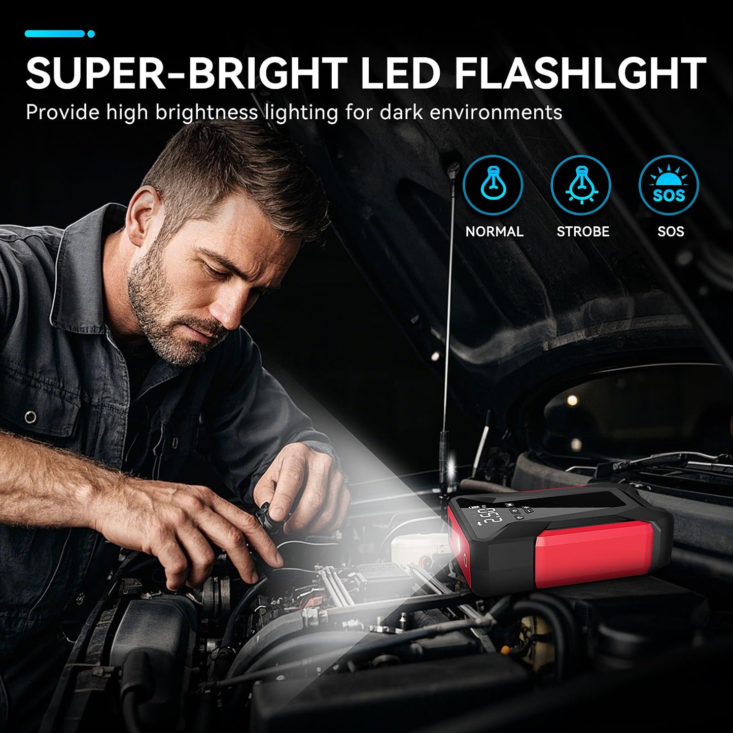 Jump Starter with Air Compressor,4000A Portable Car Battery Jump Starter (10L Gas/8.5L Diesel), 12V Battery Charger Booster,150PSI Auto-Shutoff Tire Inflator,Portable Jumper Cables, LED Light (Black)