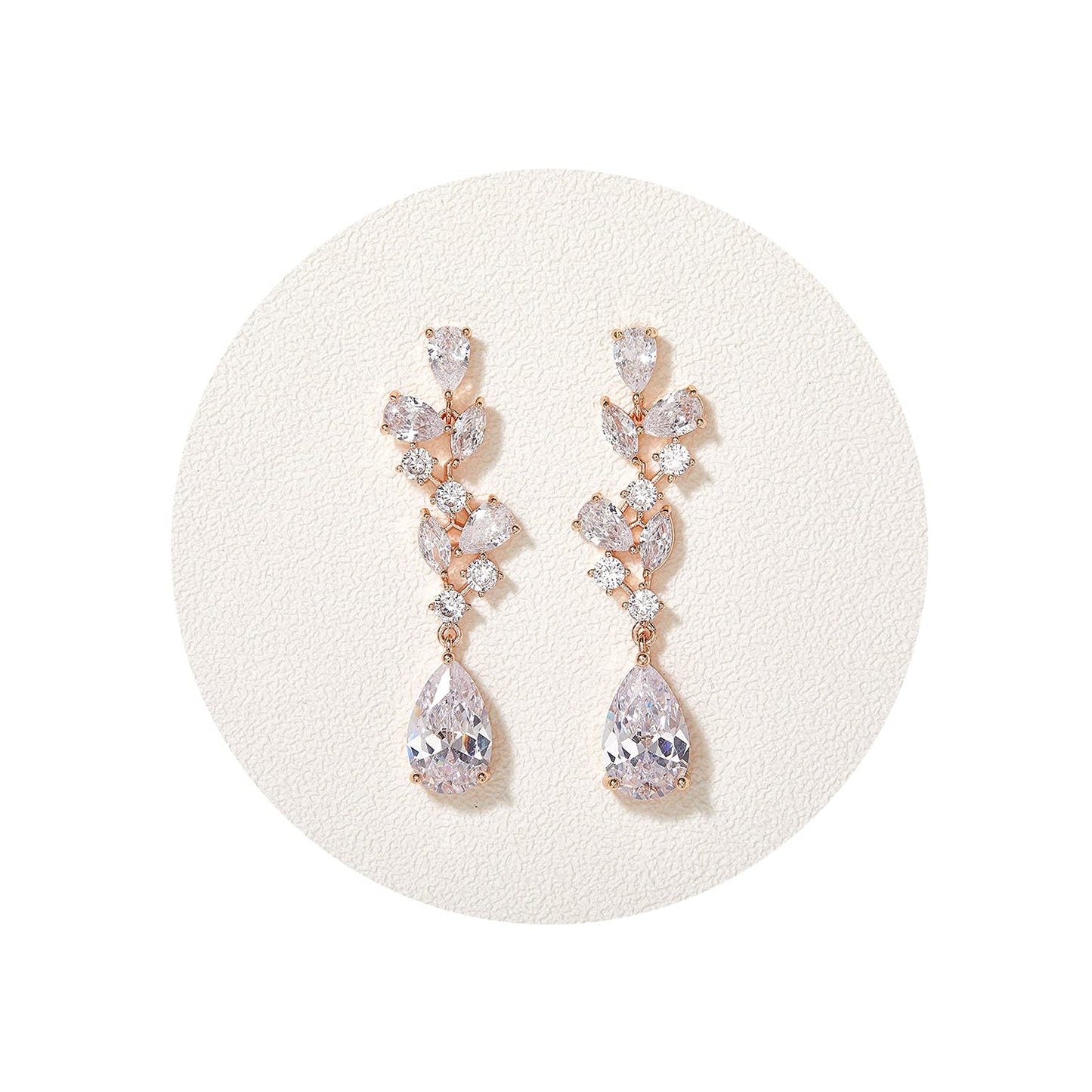 SWEEETV Bridal Wedding Earrings for Brides Bridesmaides-Marquise Teardrop Earrings for Women, Cubic Zirconia Drop and Dangle Earrings for Prom or Pageant,Jewelry, Rose Gold