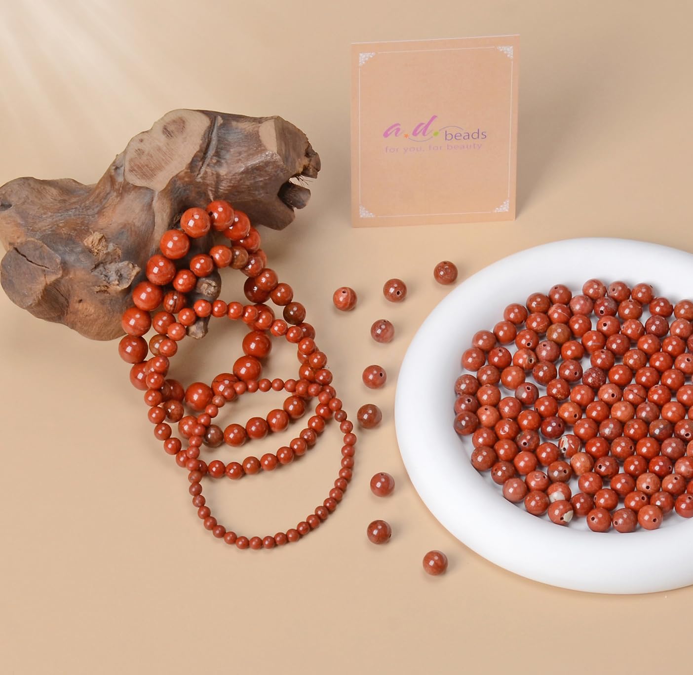 AD Beads Handmade Gemstone Stretch Elastic Bracelet Crystal Healing Reiki Nature's Beauty and Spiritual Essence Unisex (10mm, Red Jasper)