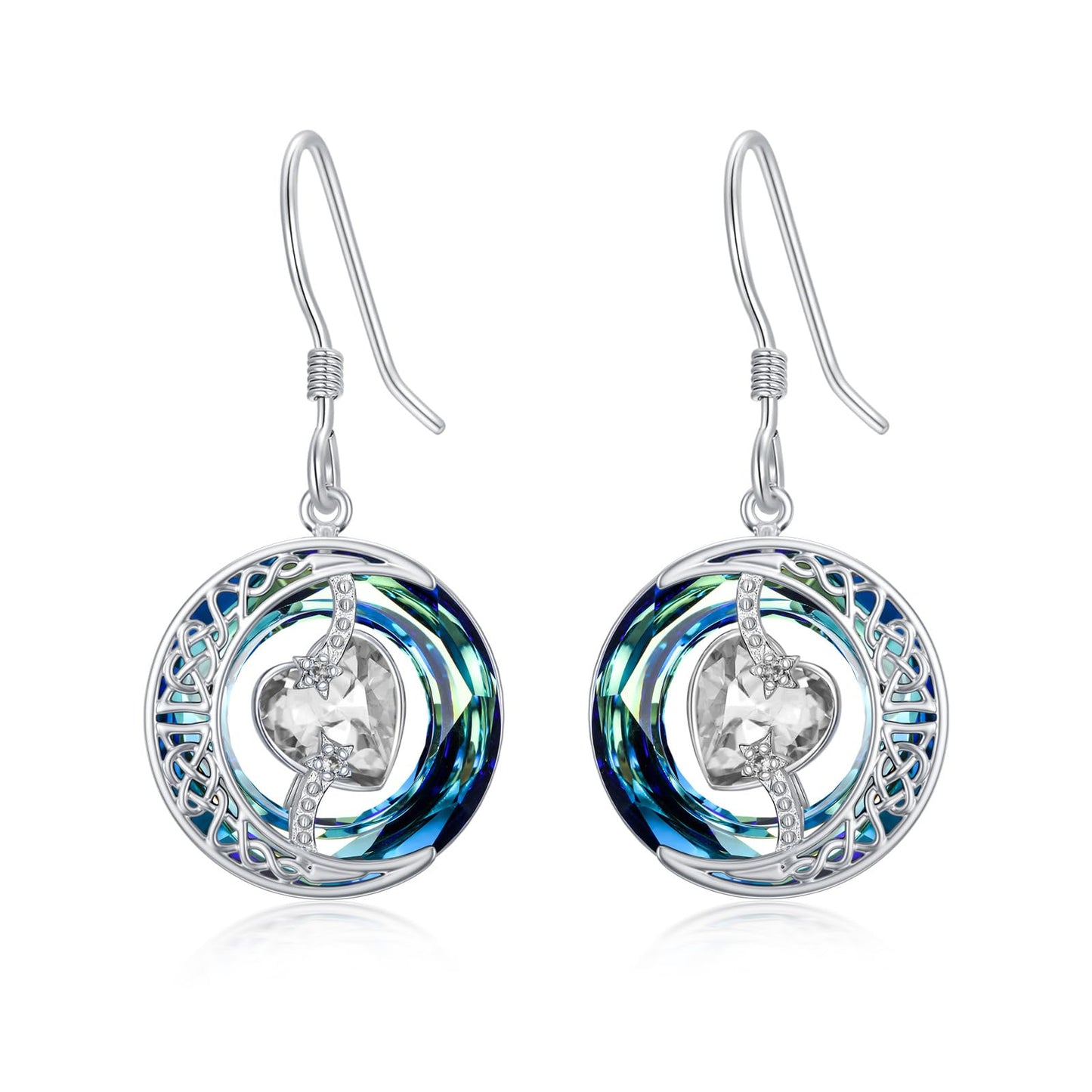 TOUPOP Synthetic Diamond Earrings April Birthstone Earrings Sterling Silver Moon and Star Drop Dangle Earring Jewelry Blue Crystal Birthday Mothers Day Gifts for Women Mom Her