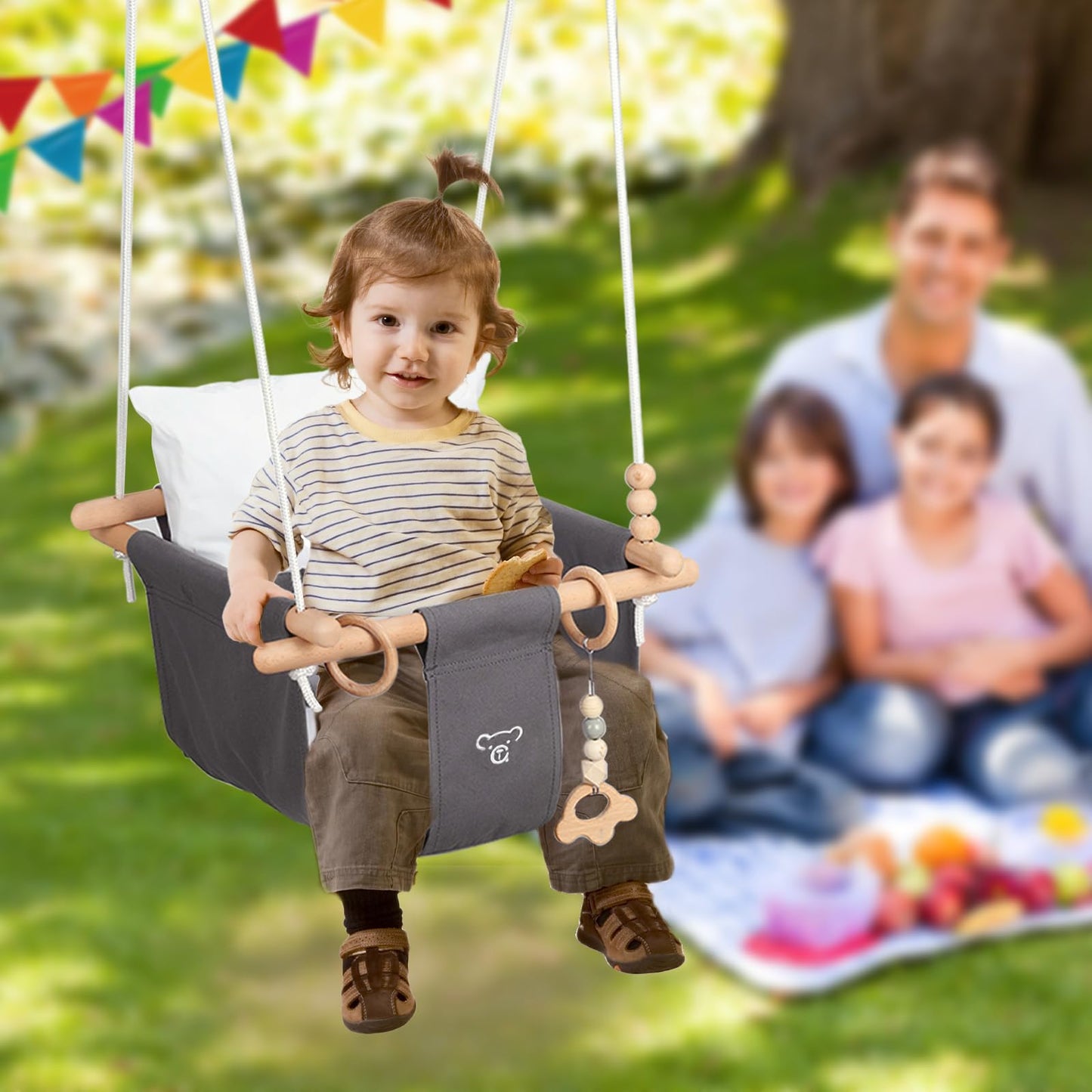 RAGOZONERY 2 in 1 Baby Jumper with Toddler Swing, Baby Jumpers and Bouncers,Indoor Outdoor Toddler Swing Set, Cotton, White
