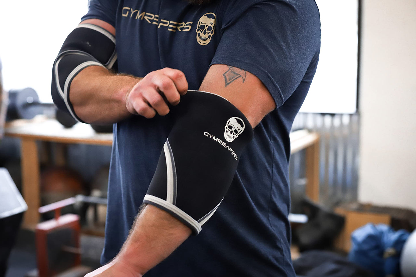 Gymreapers Elbow Sleeves for Weightlifting Powerlifting and Bench Press Support and Compression for Tendonitis Pain Relief 5mm Neoprene Training Gear for Men and Women