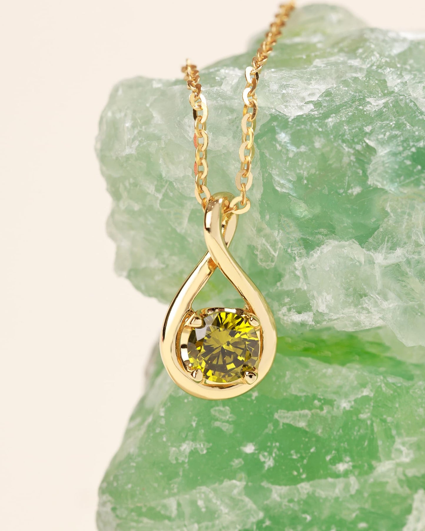FANCIME Peridot Necklace Yellow Gold Plated 925 Sterling Silver August Birthstone Infinity Pendant Green Gemstone Jewelry Mothers Day Graduation Gifts for Mom Women Her