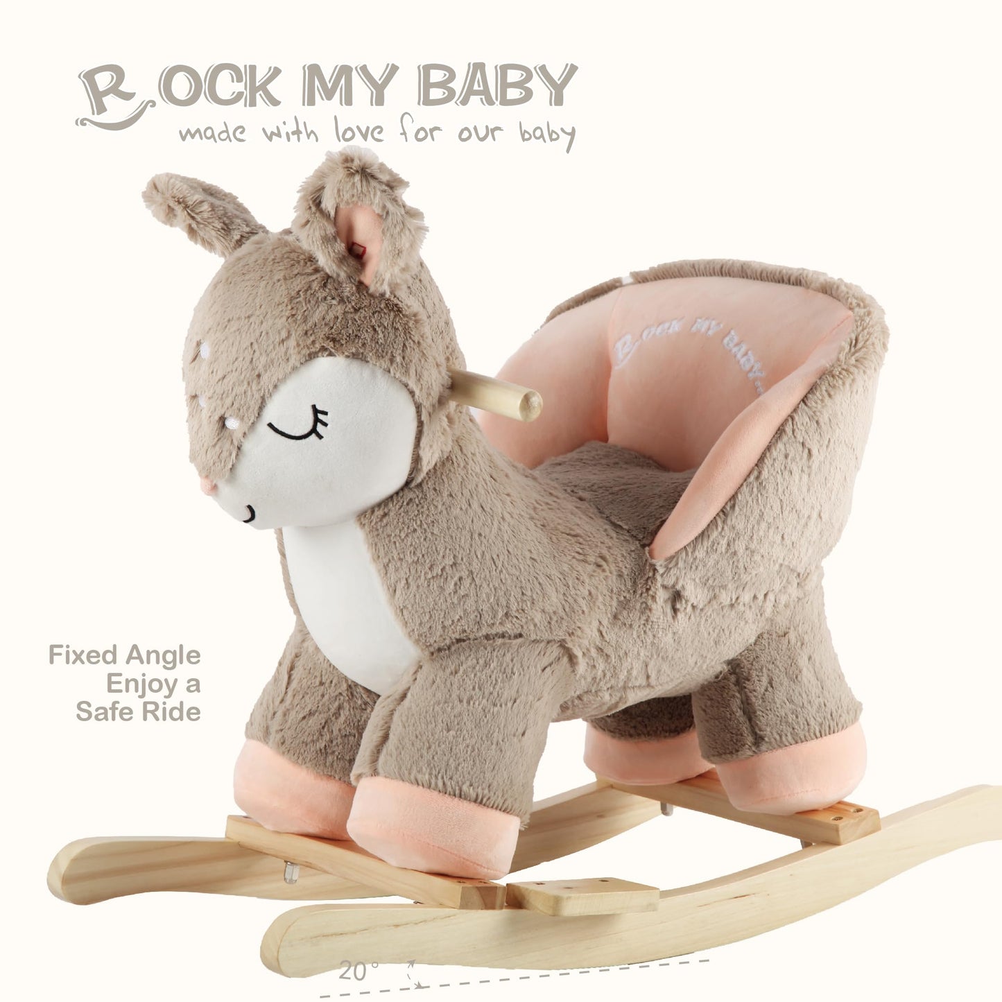 Rock My Baby Rocking Horse Deer with Chair, Plush Stuffed Animal Rocker for Toddlers 1-3, Baby Rocker with Sweet Music, Animal Ride on,Pink Deer,CPC Certified