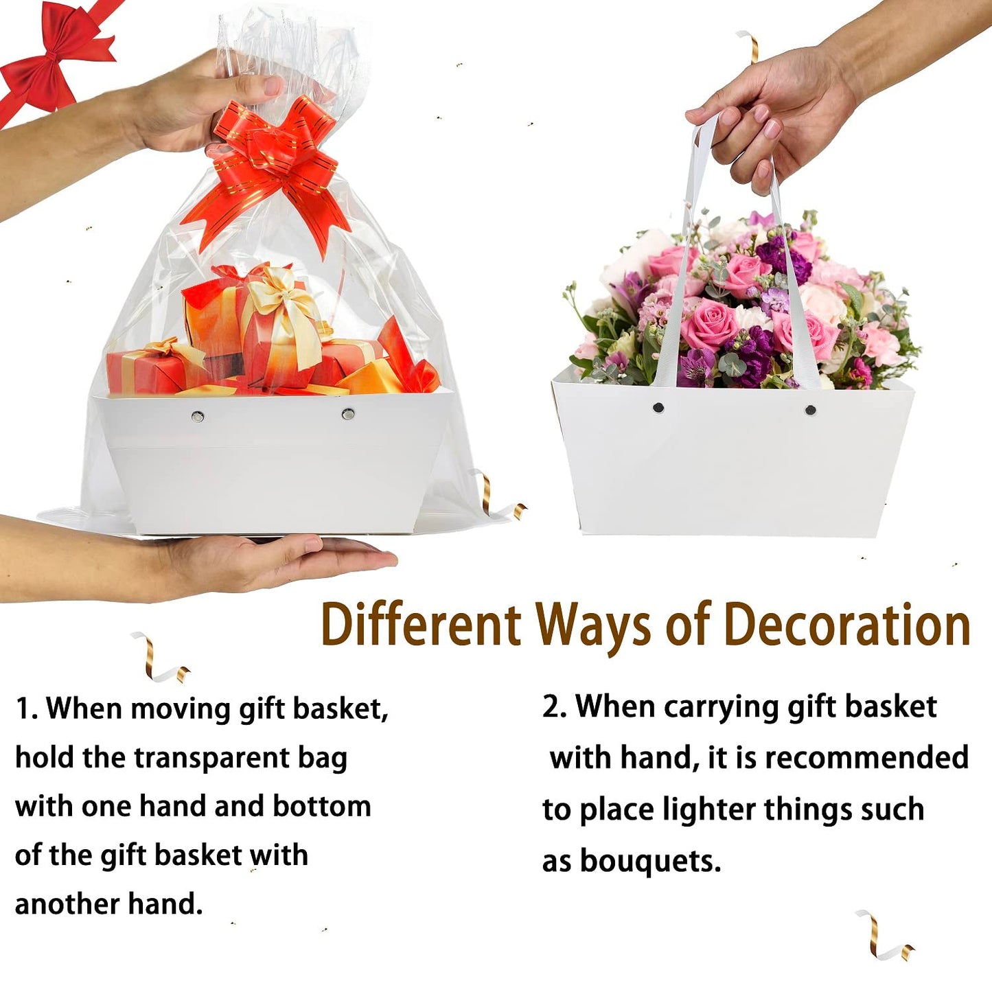 Baskets For Gifts Empty, 5 PCS White Gift Bags With Handles DIY Kit, Gift Basket Empty To Fill Bulk For Party Favors Wedding Birthday Christmas Halloween Holiday Thank You Get Well Soon