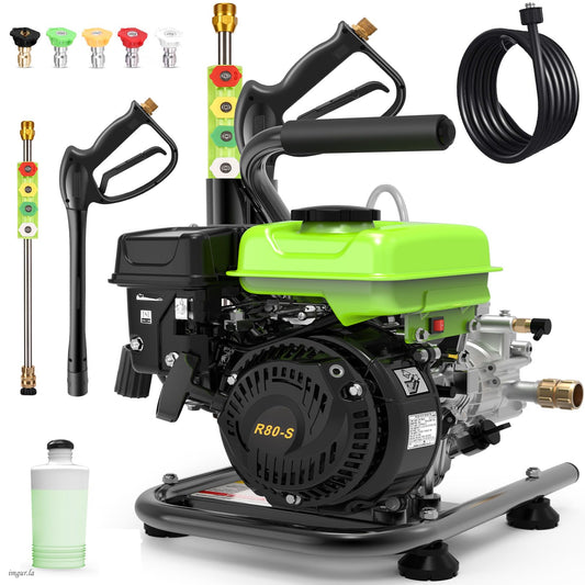 Commercial 3500PSI 2.4GPM 79.7CC Gas Pressure Washer, 2.5 HP Professional Gas Power Washer with 5 Nozzles 25FT Hose Foam Bottle for Car Fence Driveway Yard (EPA/CARB/ETL Compliant), Green