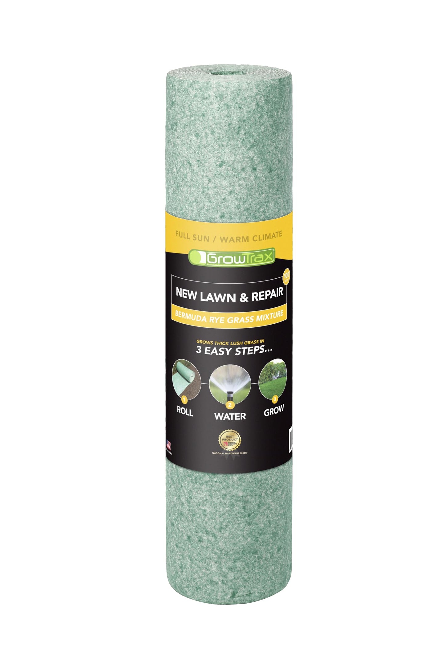 Growtrax Biodegradable Grass Seed - 100 SQFT Bermuda Rye - Grass Seed and Fertilizer for Lawns, Dog Patches & Shade - Just Water & Grow - No Fake or Artificial Grass