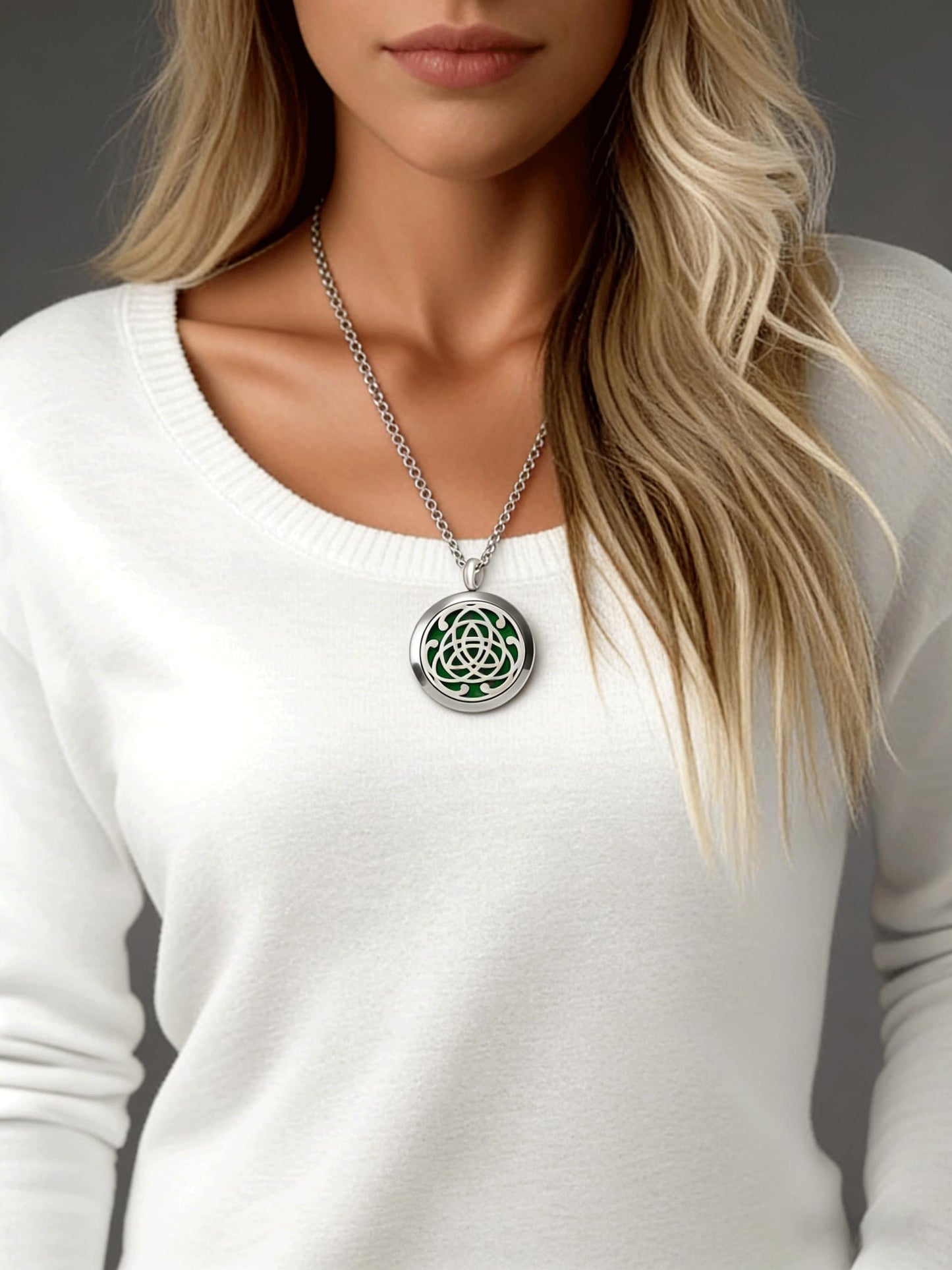 Popeoiuh Premium Aromatherapy Essential Oil Diffuser Necklace,Celtic Tribal Totem Locket Pendant with 8 Pads + 24" Chain - 316L Stainless Steel Jewelry Gift for Birthday Christmas