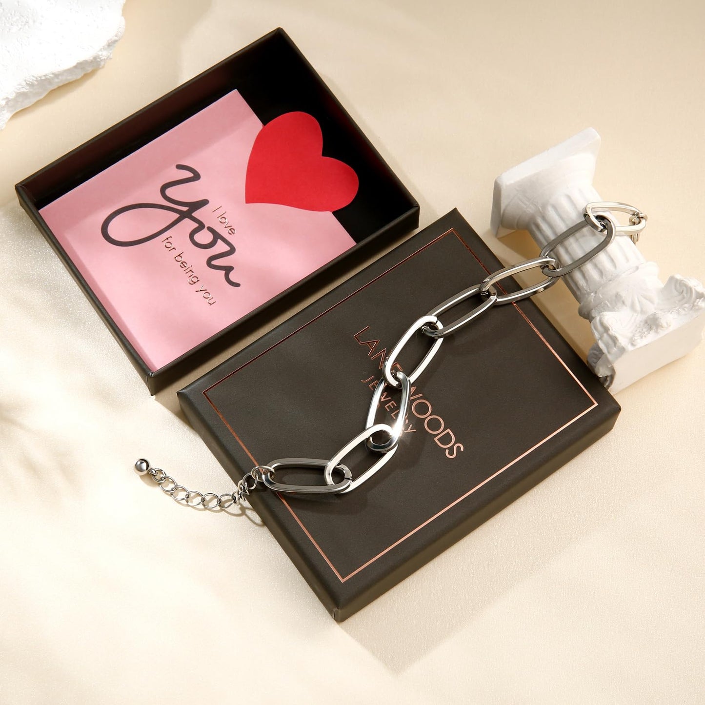 LANE WOODS Gold Bracelets for Women 14k Gold Plated Paperclip Bracelet Thick Large Link Chain for Women