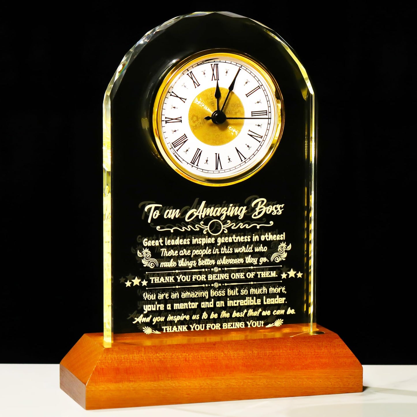 Arikyrist Boss Gifts for Women Going Away Clock for Female Bosses with Wooden Light Base Appreciation Retirement Presents for Men Lady Boss Boss's Day Gift Idea Office Decor