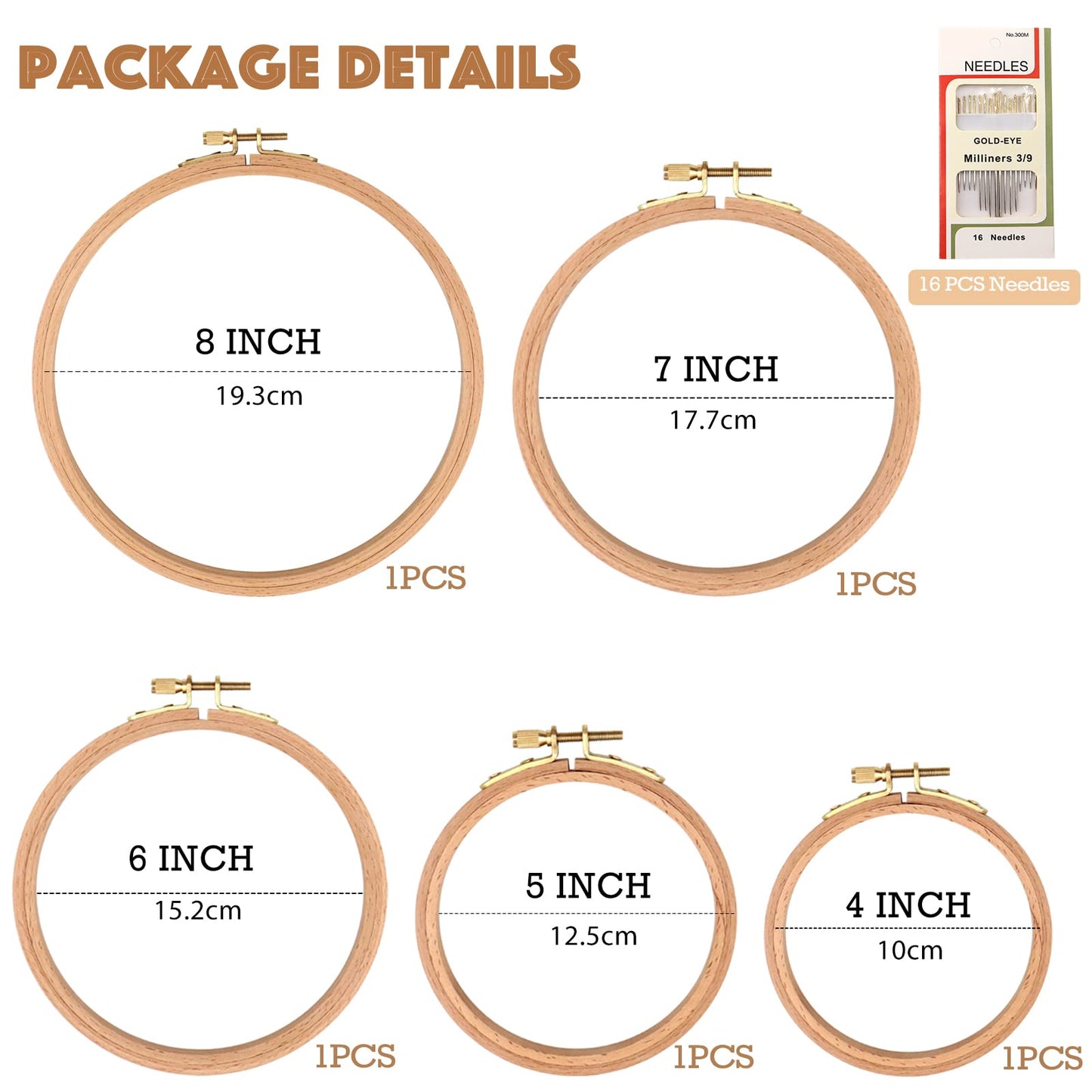 MUFEKUM 5 Pcs 5 Sizes Beech Wood Embroidery Hoops, Cross Stitch Hoop Wooden Circle for Embroidery, Cross Stitch, Needlework, Art Craft Sewing and Hanging, Wedding Wreath Decoration (4”,5”,6”,7”,8”)