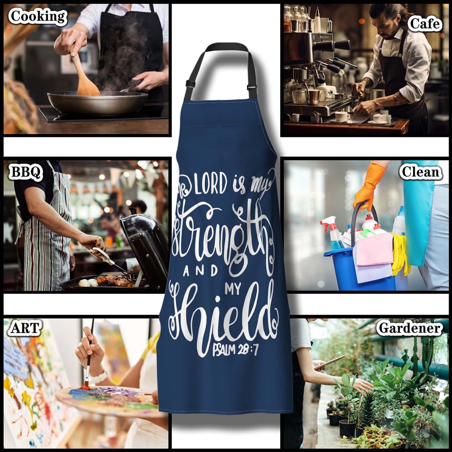 Olikked Baking Apron for Men the Lord Is My Strength and My Shield Bible Verse Modern Cute Aprons for Men for Kitchen Cooking Restaurant BBQ Painting Crafting 27” (W) x 31” (H), Waterproof Aprons