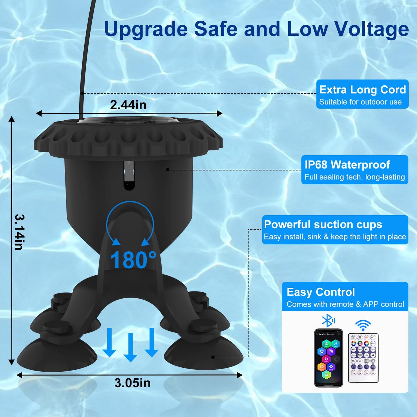 T-SUN Underwater LED Pond Lights – IP68 Waterproof Submersible Fountain Lights with App & Remote Control, 16M Colors Underwater Lighting for Koi Ponds/Garden Water Features Aquarium (4-Pack)