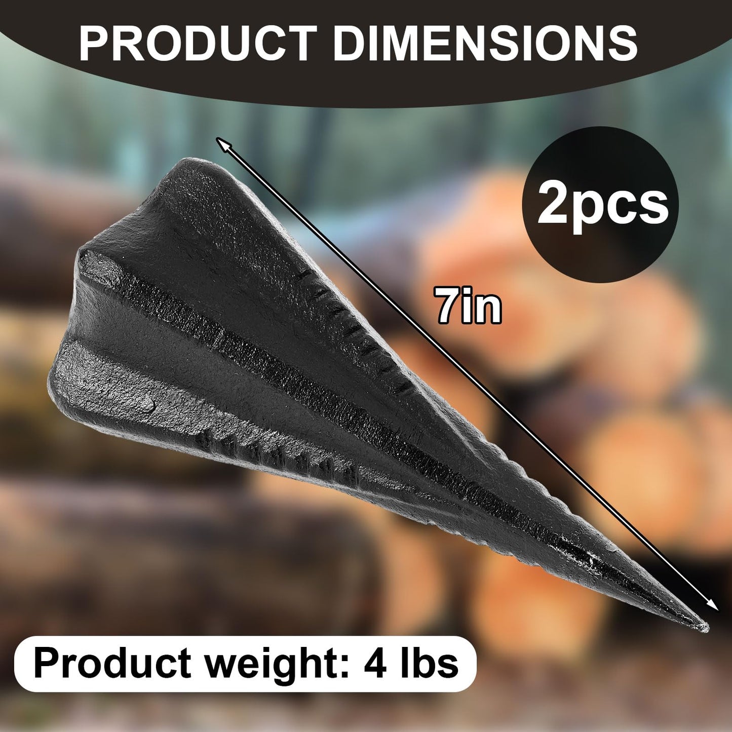 Otoolling 2 Pcs 4 Lbs Wood Splitting Wedges Manual Log Splitter Wedge 4-Direction Diamond Design Forged Steel Tool for Easy Wood Splitting Splits Firewood into 4 Pieces Less Effort (Black)