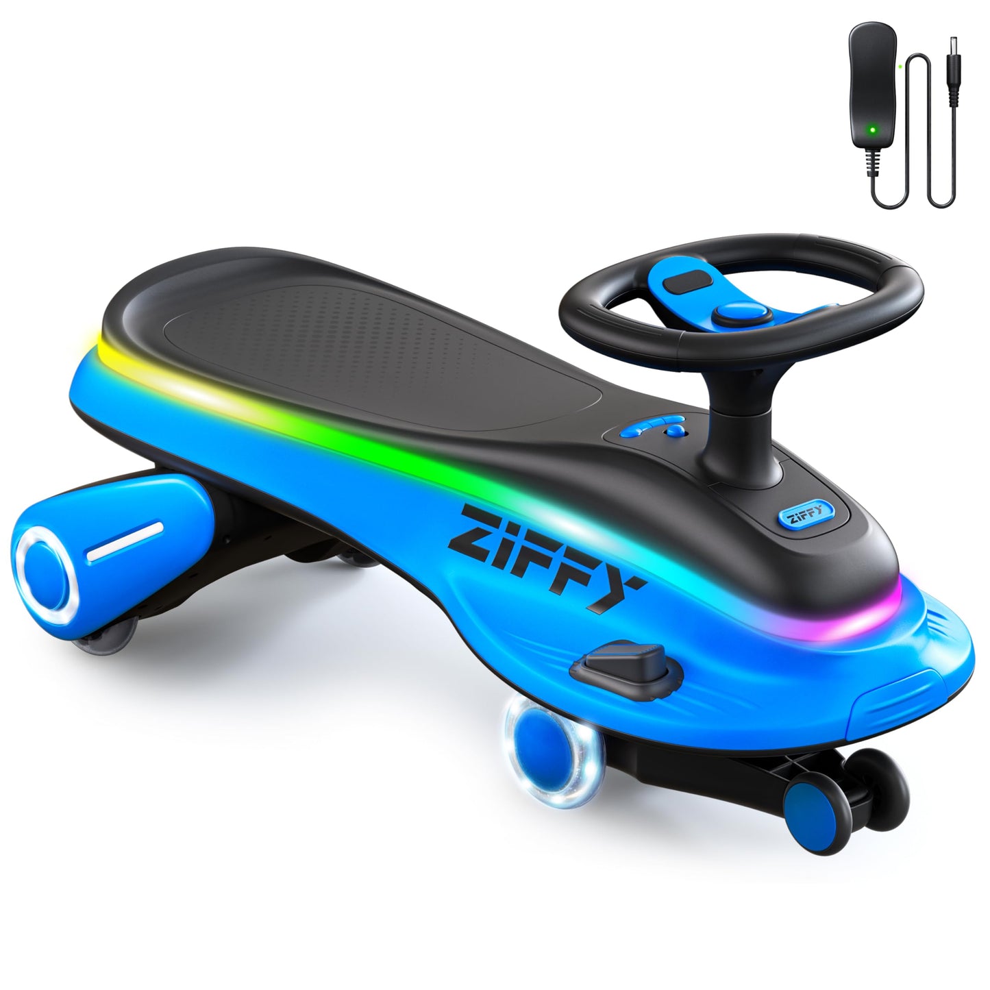 JOVA ZIFFY 45W 5.5A Light-Up Electric Wiggle Car with Pedal, Rechargeable Battery, 2-in-1 Swing Car, 2 Speed Ride-On Toy, Anti-Rollover, Flashing Wheels for Ages 3+ (Up to 110 lbs)