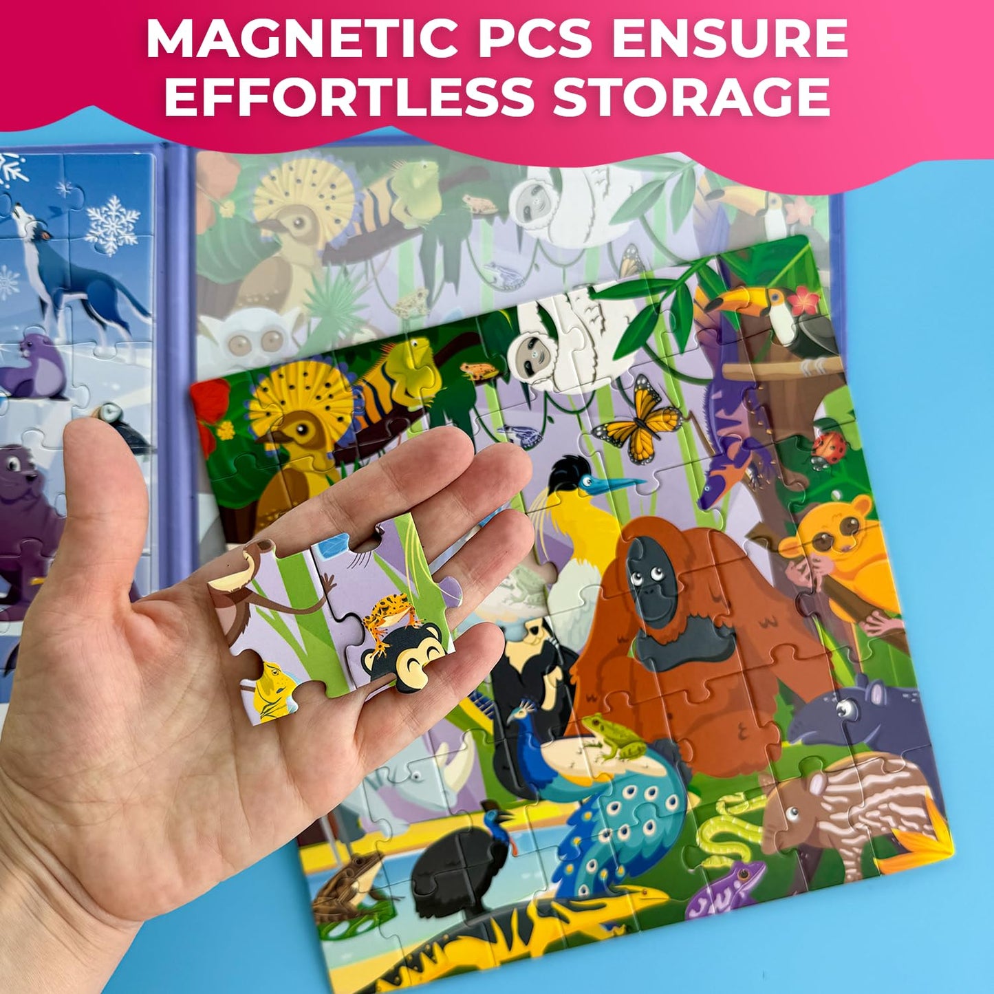 QUOKKA Magnetic Puzzles for Toddlers 3-5 – 2x48 Pieces Travel Games for Kids 2-4 – Polar & Jungle Animals Learning Magnetic Puzzles for Kids Ages 4-8 – Educational Puzzle Gift Toy for Boys and Girls