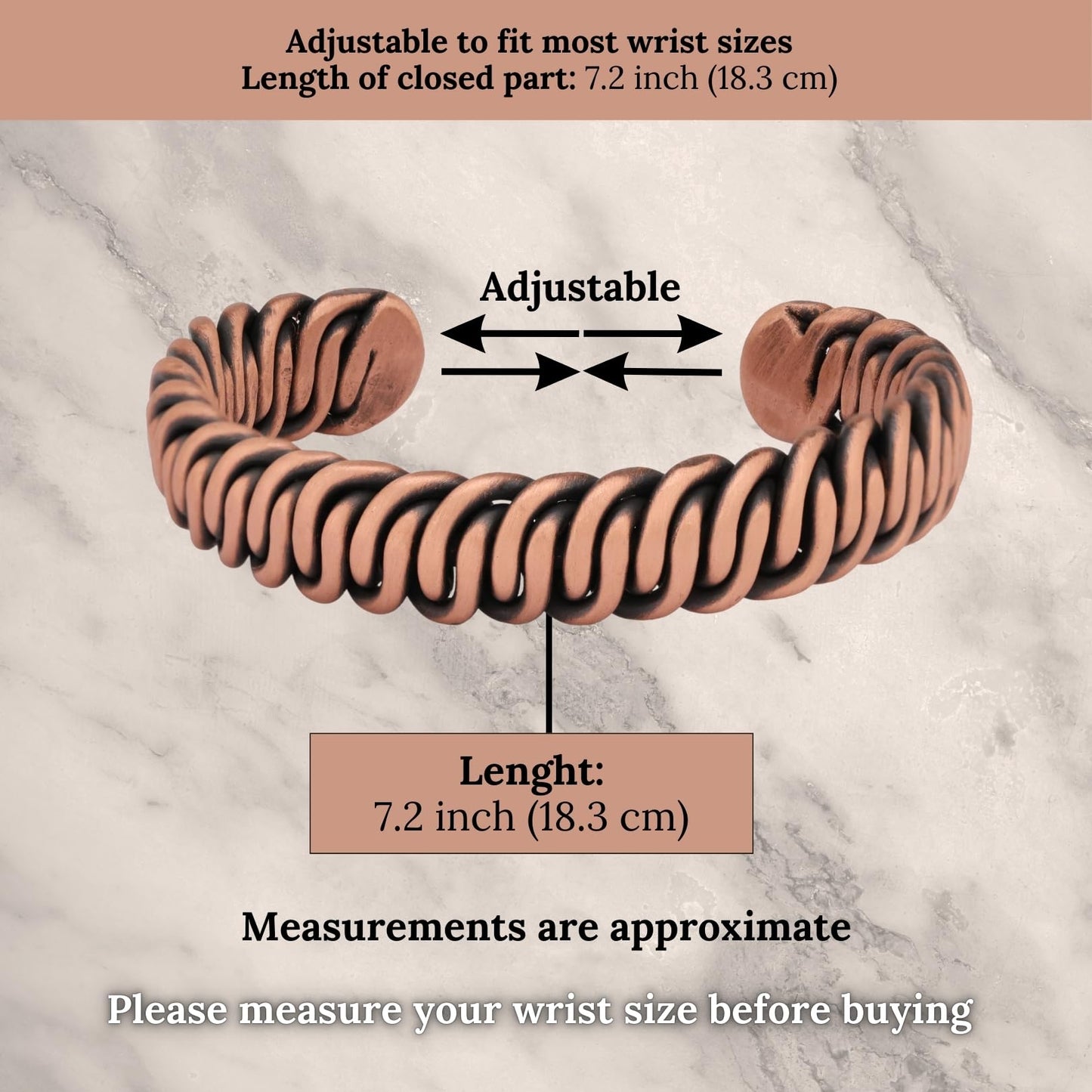 tunarts Handmade Elegant Copper Bracelet for Women and Men - Pure Copper Bracelet for Pain Relief and Stress Relief - Adjustable, Thickest, Twisted Copper Wire Bracelet to Fit many Size Wrist (art)