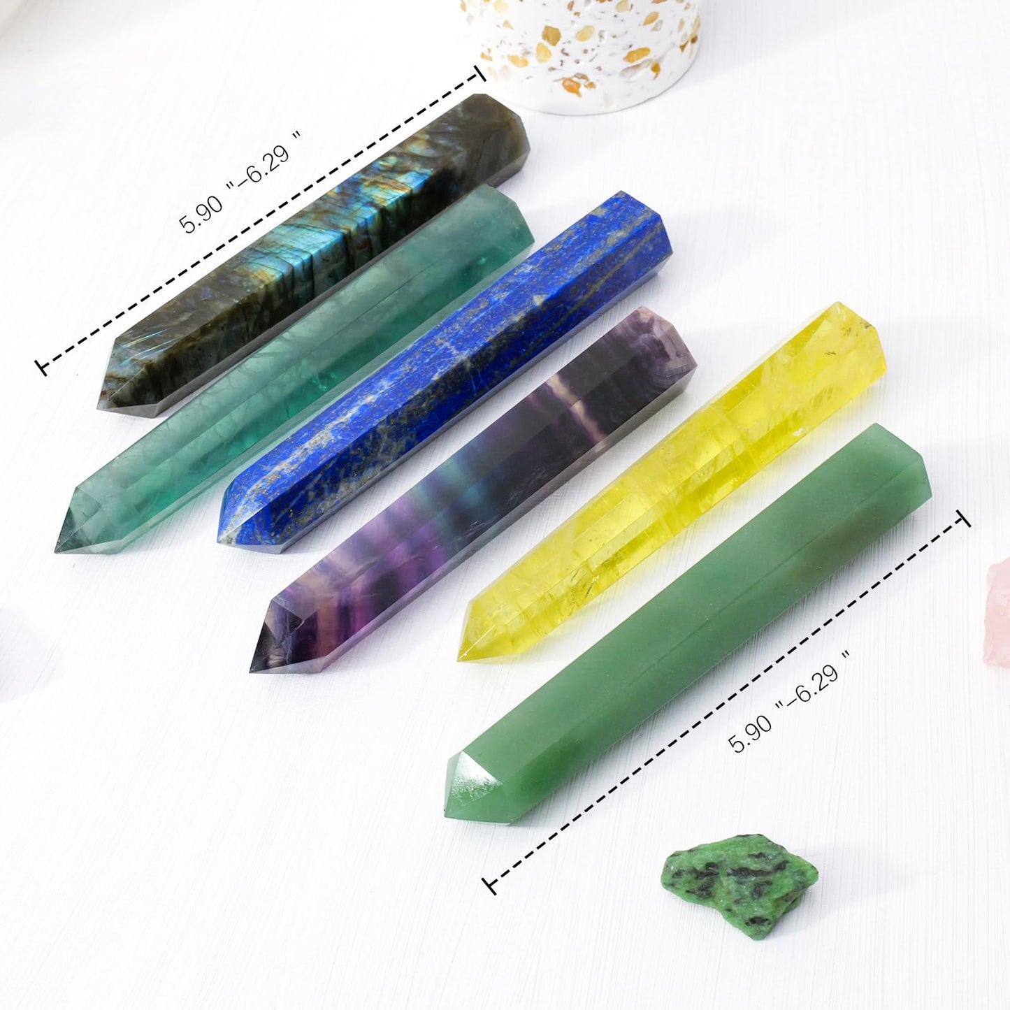 Apengshi 1PCS Natural Crystal Citrine Tower 5.9"-6.3" (15-16cm) 6 Faceted Single Point Prism Healing Crystal Wand for Meditation Reiki Chakra Therapy