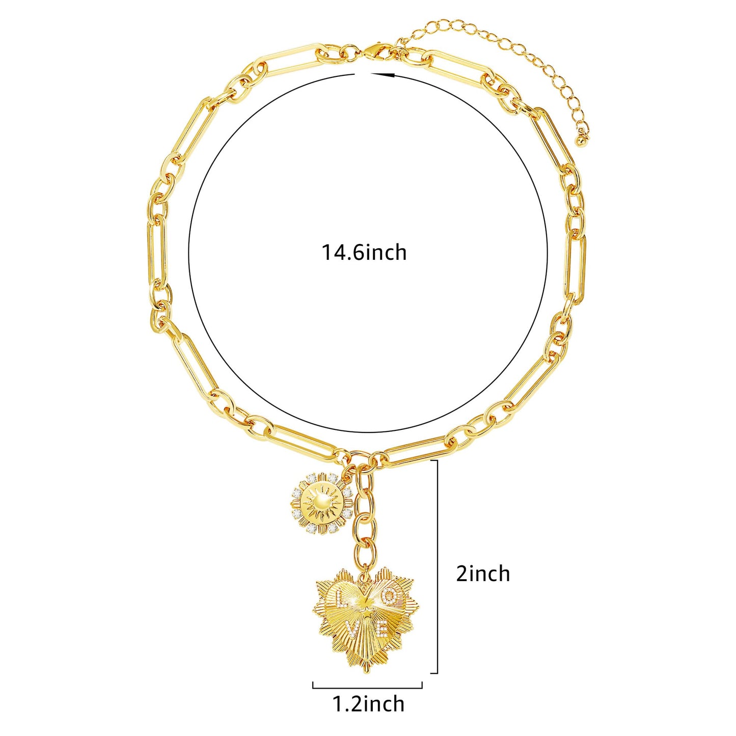 BONJOULRY Chunky Gold Necklace for Women, Trendy Non Tarnish 18K Gold Plated Chunky Heart Necklace Paperclip Chain Statement Charm Necklaces Birthday Gifts for Women Jewelry