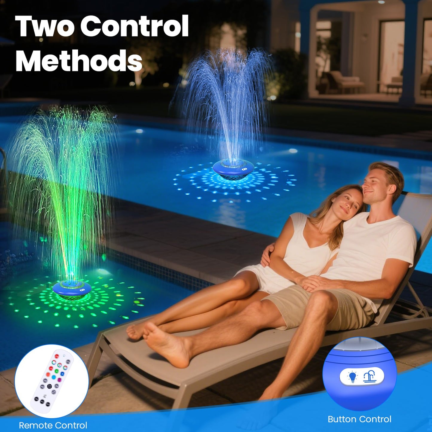 Floating Pool Fountain with Lights Show, 9 Pool Light Modes and 3 Fountain Modes with Remote for Inground Above Ground Pool, Upgraded Rechargeable Pool Fountains with Anchor-1 PC