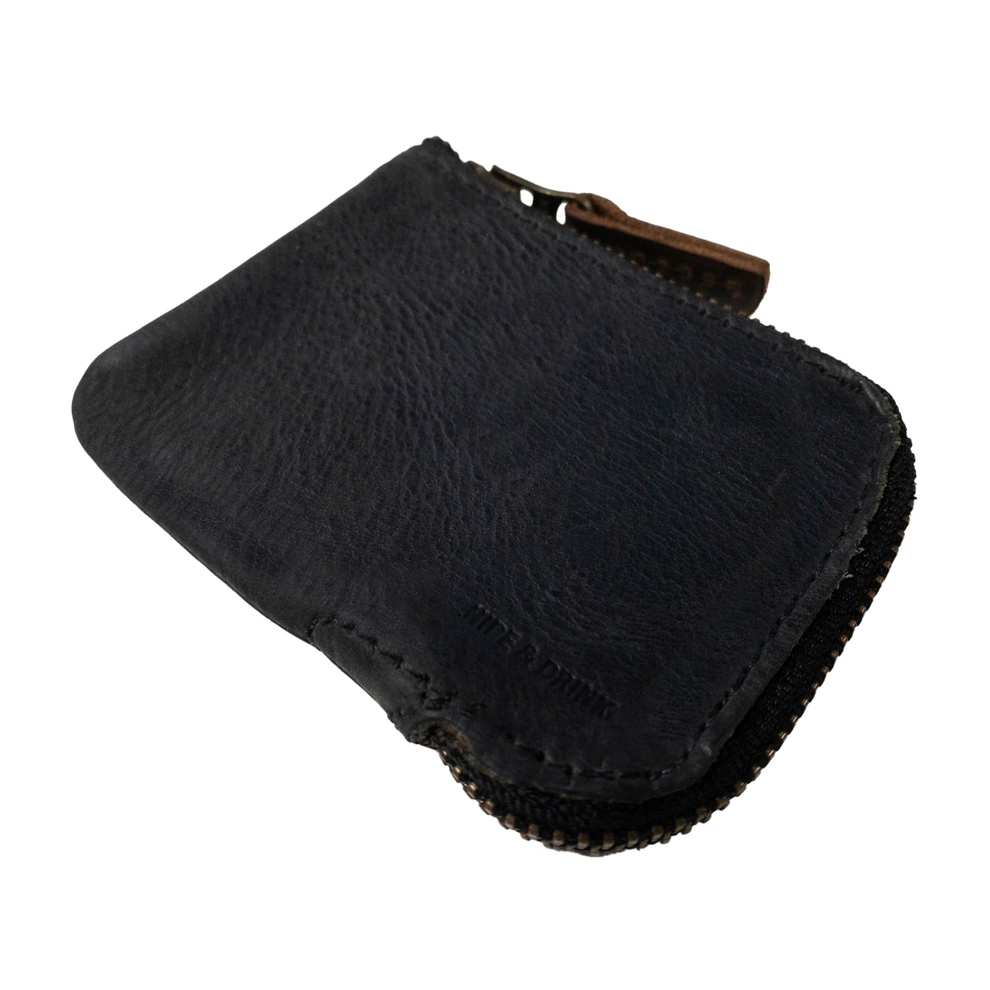 Hide & Drink, Full Grain Leather Zippered Card Wallet for Men and Women, Coin Pouch, Money Holder, Pocket Organizer, Handmade, Charcoal Black