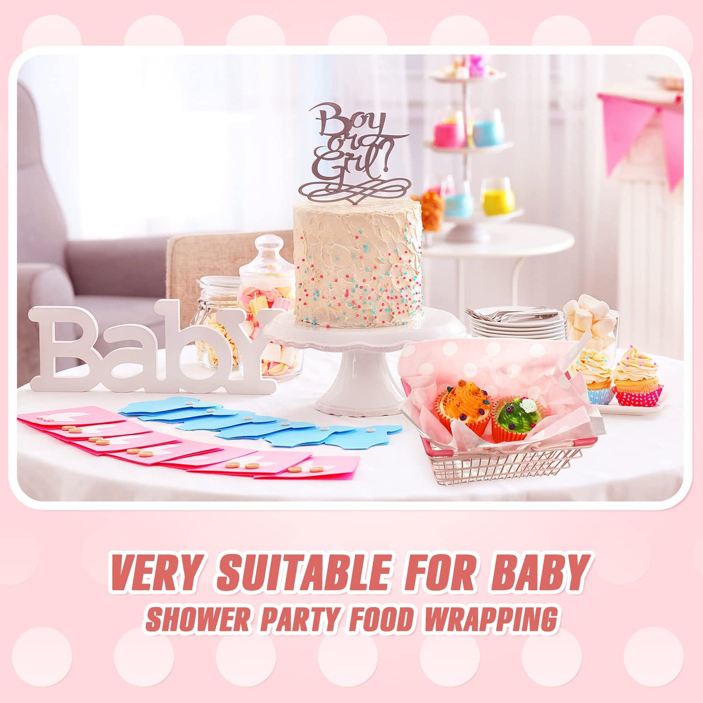 Gersoniel 150pcs Wax Paper Sheet for Food Dot Printed Bakery Tissue Greaseproof Disposable Wrapping Paper for Sandwich Food Picnic Baskets Liner Wedding Birthday Party Supplies(Pink,9.84x8.27'')
