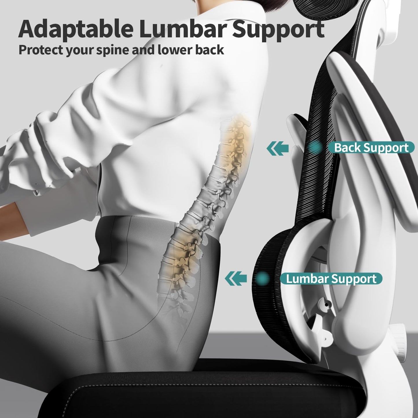 TRALT Office Chair Ergonomic Desk Chair, 330 LBS Home Mesh Office Desk Chairs with Wheels, Comfortable Gaming Chair, High Back Office Chair for Long Hours (Black & White)