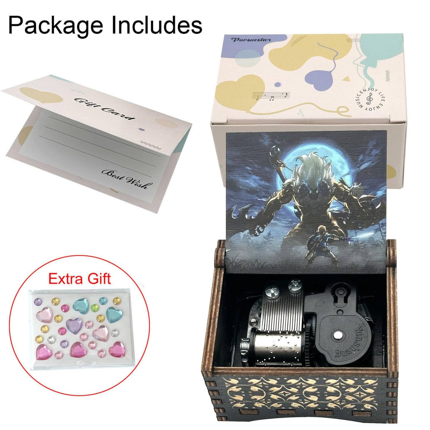 Pursuestar Wind Up Music Box Play Song of Storms, Antique Engraved Wood Mechanism Musical Gifts for Anime Fans Birthday Christmas Valentine's Day
