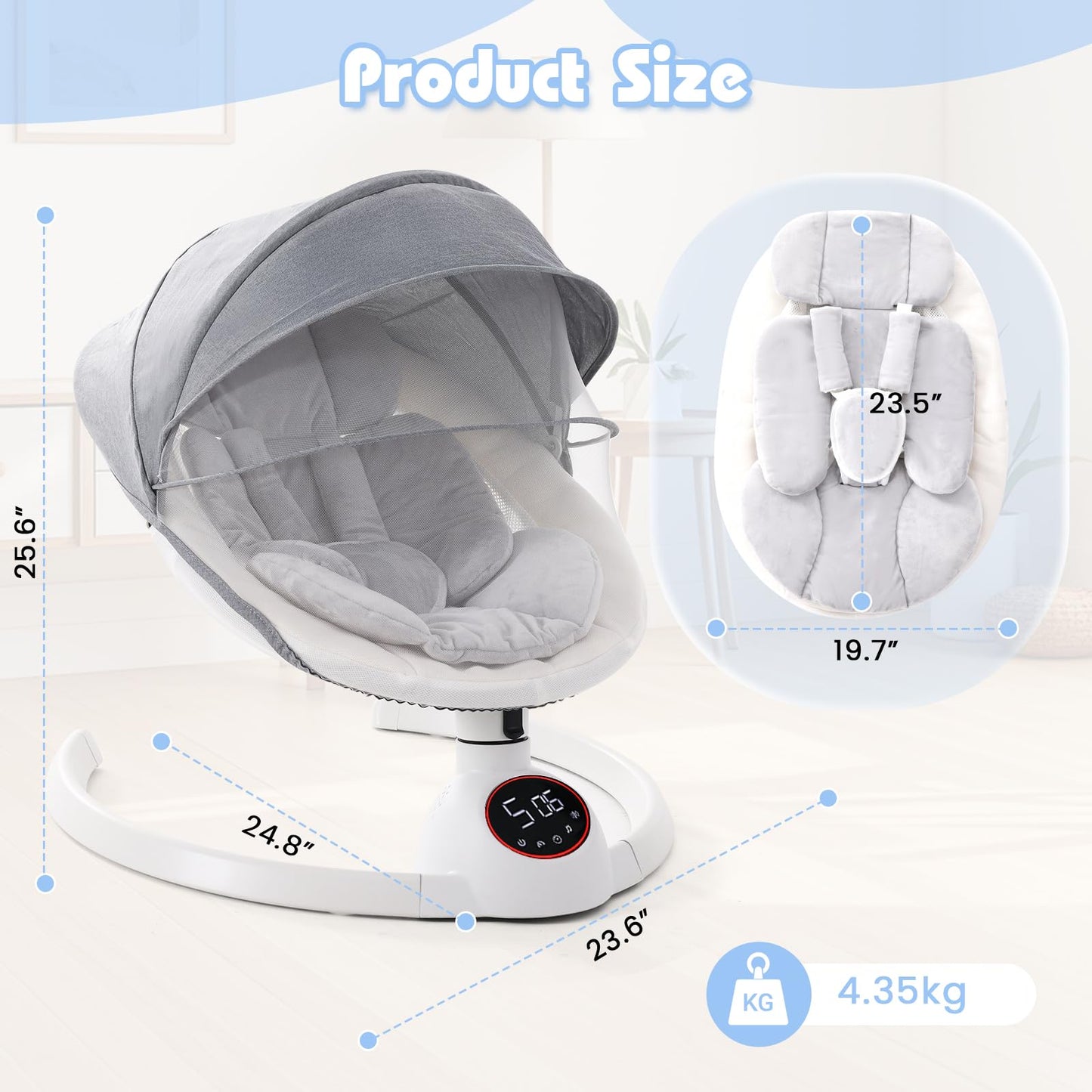 Soobaby Baby Swing for Infants,Electric Swing for Babies,Portable Swing for Baby Boy Girl,Remote Control Indoor Baby Rocker with 5 Sway Speeds,Music and Bluetooth,Bright Gray