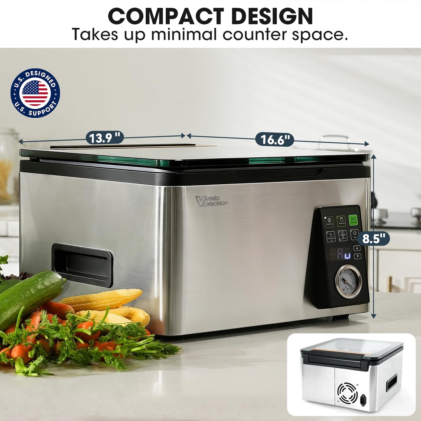 Vesta Precision 12” Chamber Vacuum Sealer, Smart Auto Vacuum Time, Easy-to-Clean System, Commercial-Grade Pump, Deep Chamber for Liquids, Meats, Mason Jars & Sous Vide, V553