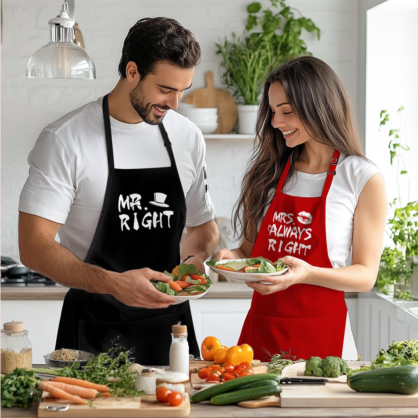 zukmvuh Couple Apron Gifts, Funny Aprons for Couple Set, Wedding Gifts Bride Engagement Gifts Cooking Aprons Adjustable for Women Men Valentine’s Day