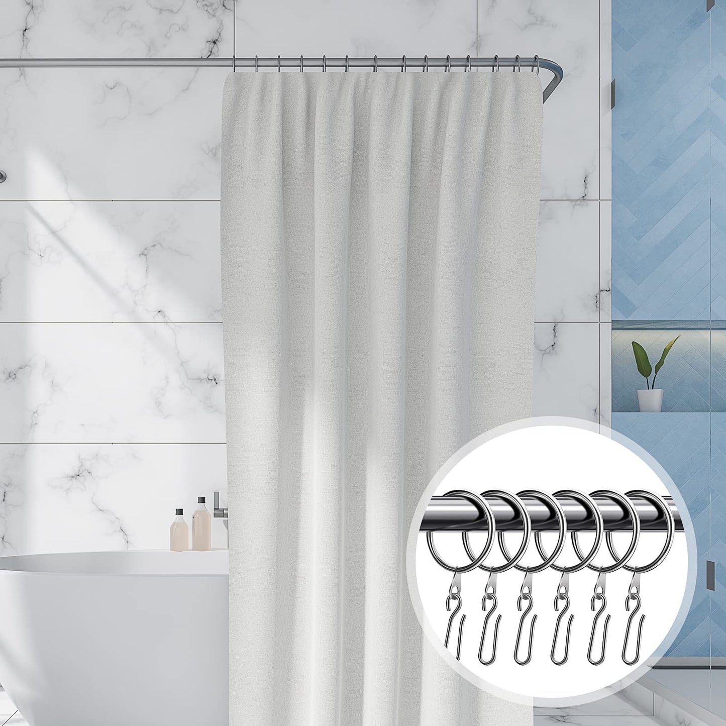 30 Pcs Metal Drapery Curtain Rings 1.26'' Curtain Hanging Rings with 30 Pcs Metal Curtain Drapery Pin Hooks Pinch Pleat Curtain Hooks for Window Door Shower Curtain 32 mm Internal Diameter (Silver)