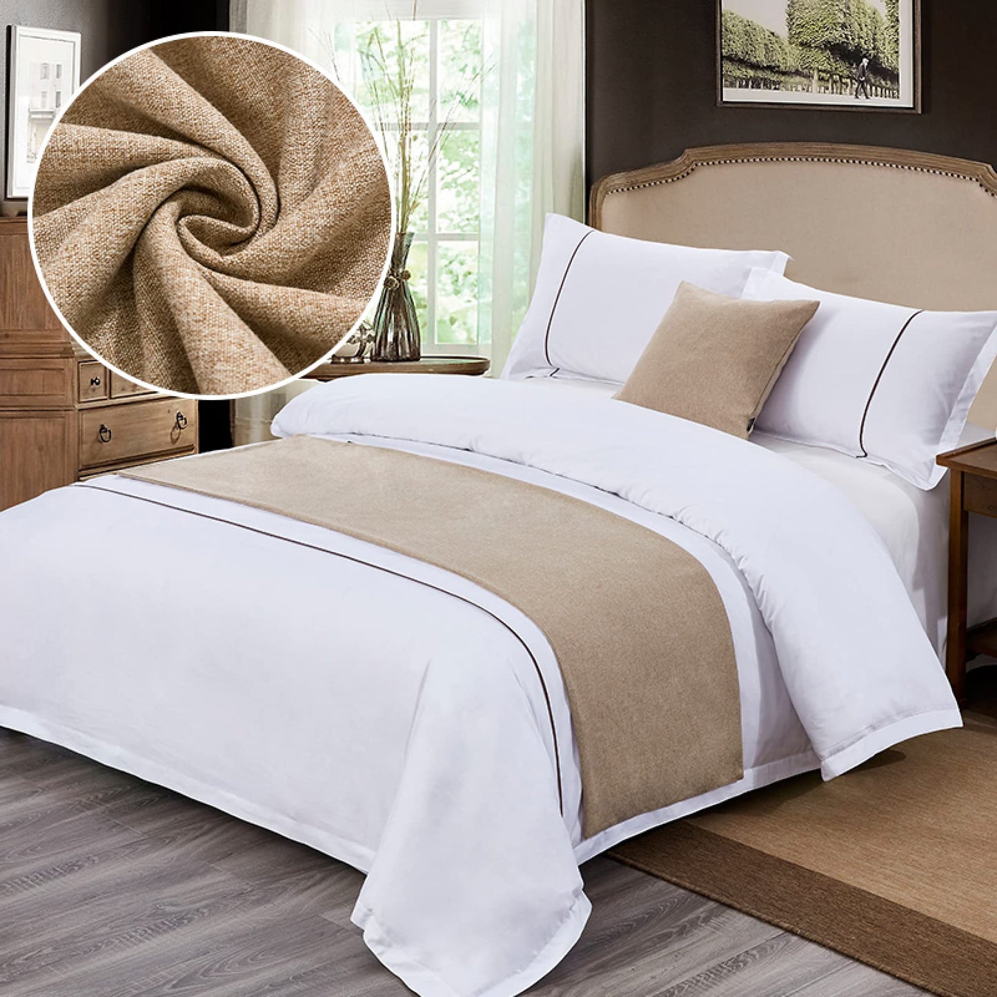 GZQIAWY Bedspreads Bed Runner Throw Bedding Single Queen King Bed Cover Towel Home Hotel Decorations Bed Towel Scarf Beige 19.7 x 94.5 inches (Bed Scarf Only)