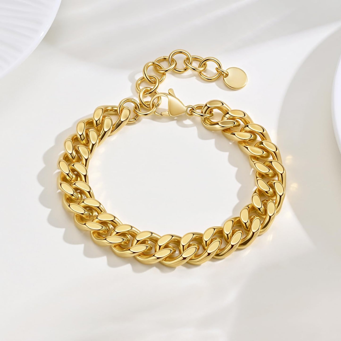 MPRAINBOW Chunky Gold Bracelets for Women - 18K Gold Plated Cuban Link Bracelet, Stainless Steel Non-tarnish Personality Thick Chain Trendy Jewelry Gifts, Christmas Valentines Prom Birthday Party