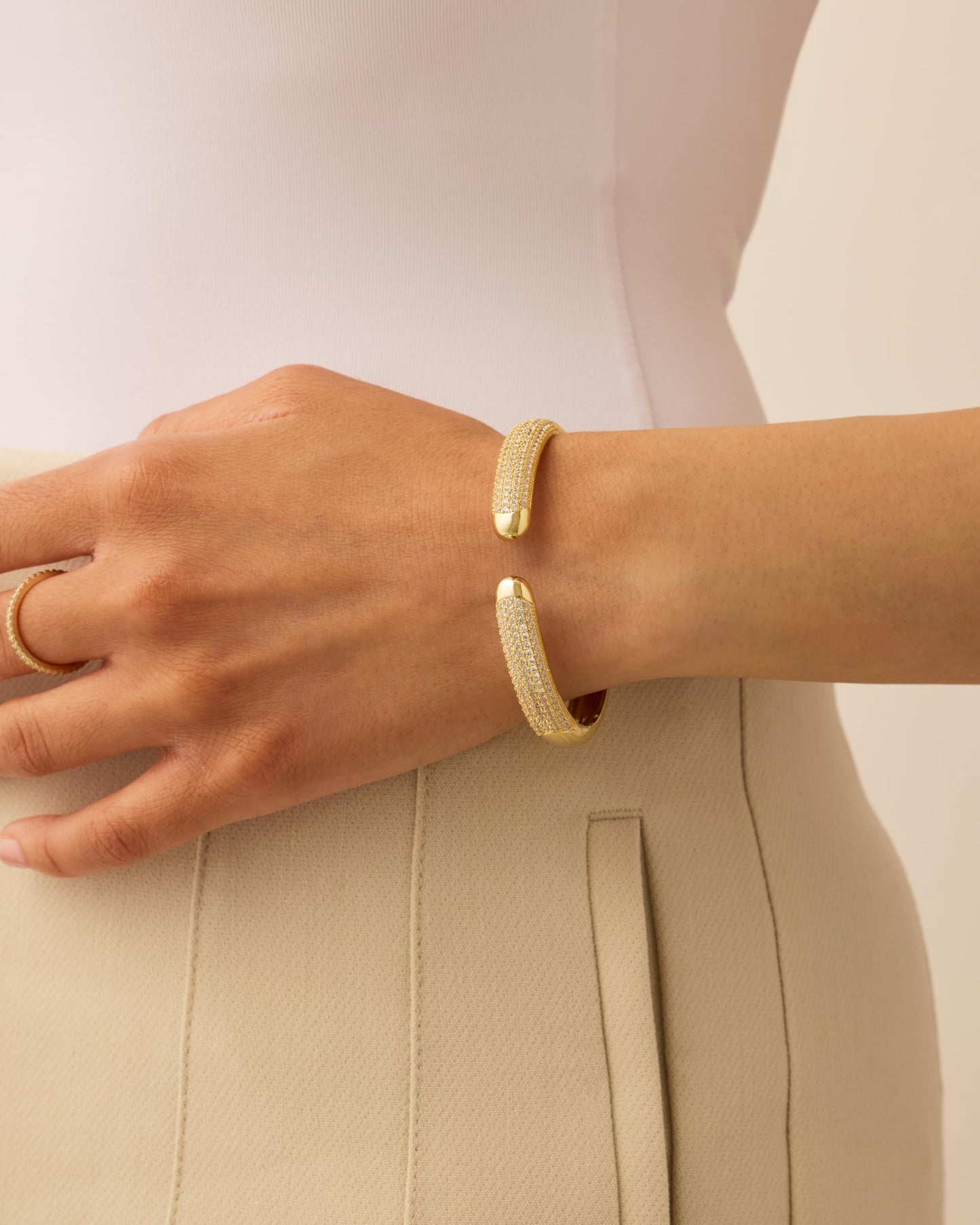 PAVOI 14k Yellow Gold Plated Cuff Bracelets | CZ Cuff Gold Bracelets for Women with Premium Pave Setting | Waterproof Hypoallergenic Jewelry | Trendy Elegant Style | 7-Inch Bangle Design