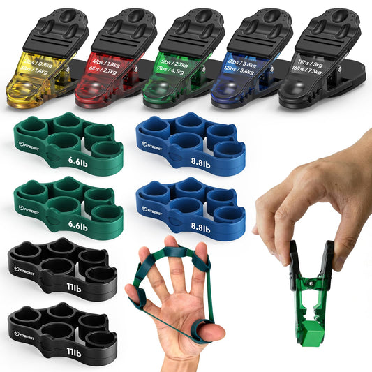 FitBeast Finger Exerciser Set, Pinch Clips & Finger Extension Bands for Hand Therapy, Grip Strength, Dexterity & Hand Rehab