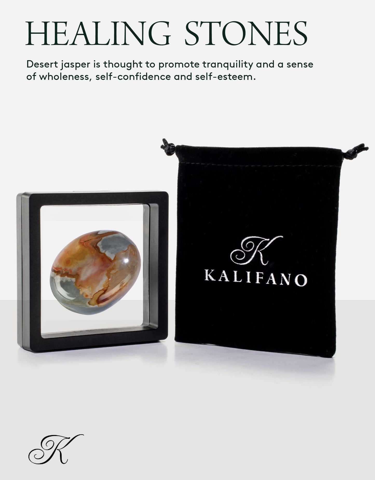 KALIFANO Palm Stone with Healing & Calming Effects - AAA+ Grade High Energy Worry Stone with Information Card - Reiki Crystal Used for Courage (Family Owned and Operated) (Desert Jasper)