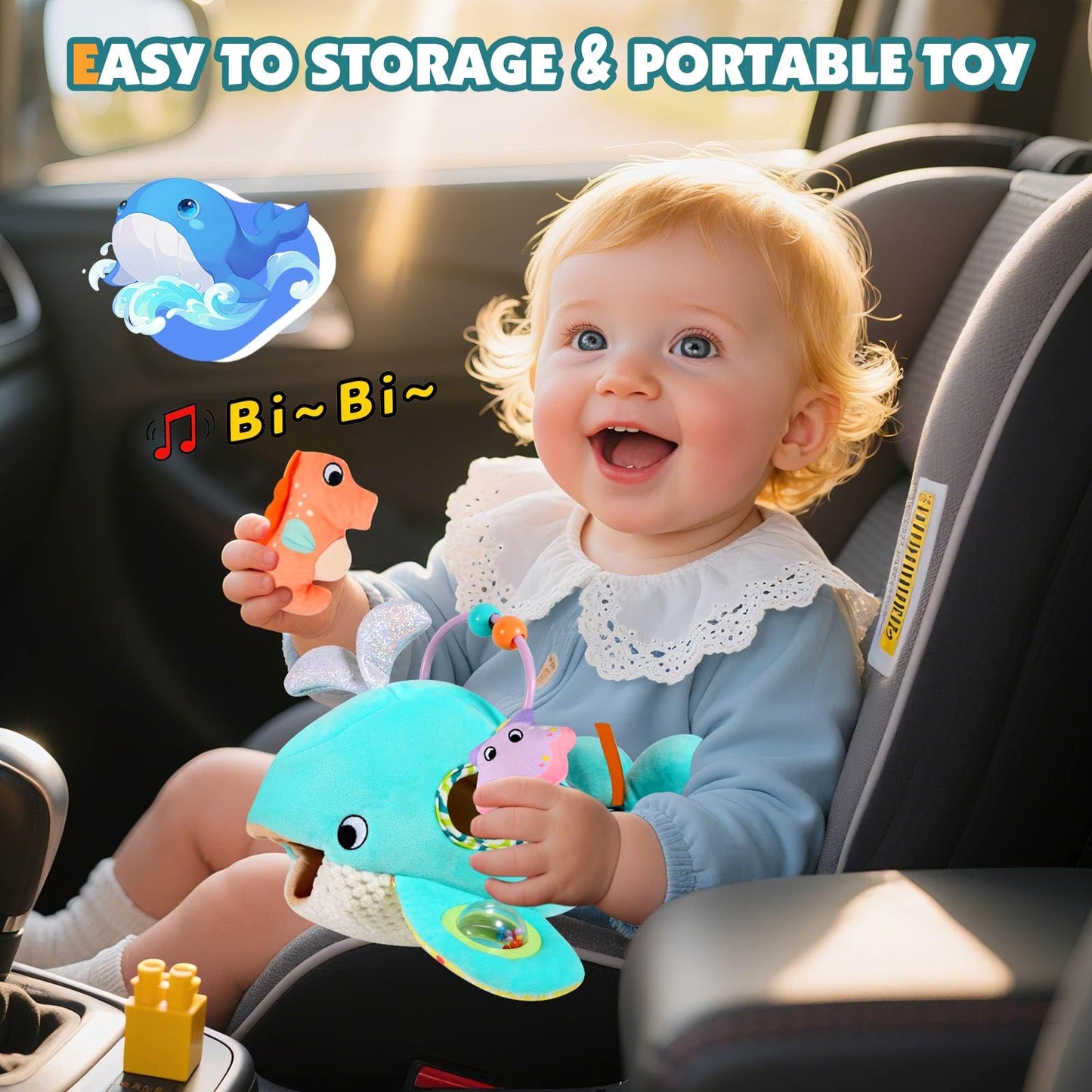 FREYBLI Baby Toys 6-12 Months - Soft Ocean Adventure Toy with Rattle, Crinkle Paper, Squeaker, Mirror - 6 Month Old Baby Toys Boy Girl Gifts, Baby Sensory Montessori Toys for 6 Month Old Infant Toys