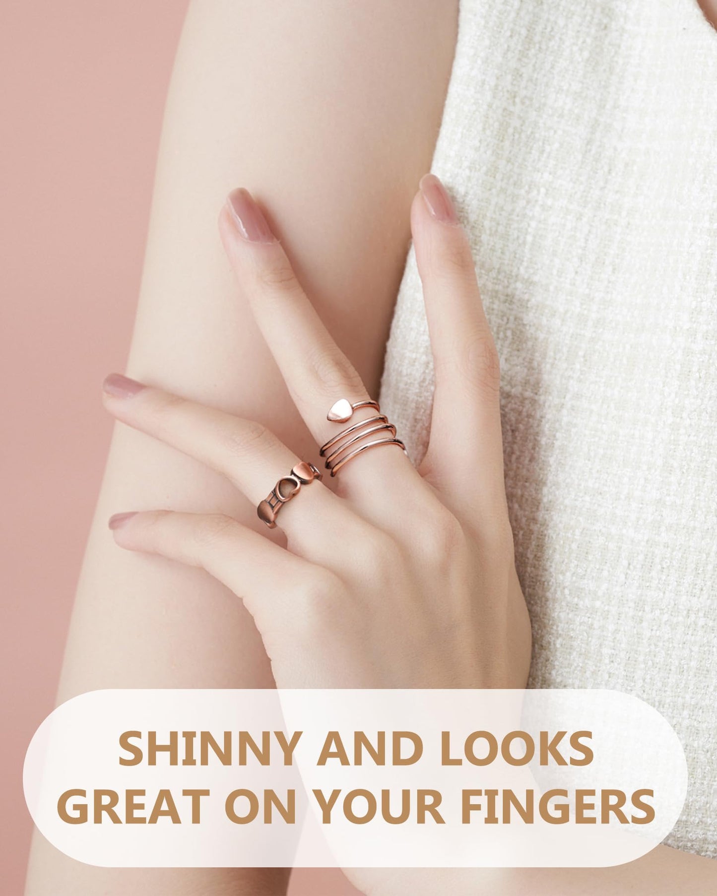 Feraco 2PCS Copper Rings for Women,99.99% Pure Cooper Magnetic Thumb Ring with Magnet,Lymphatic Jewelry Gifts for Womens