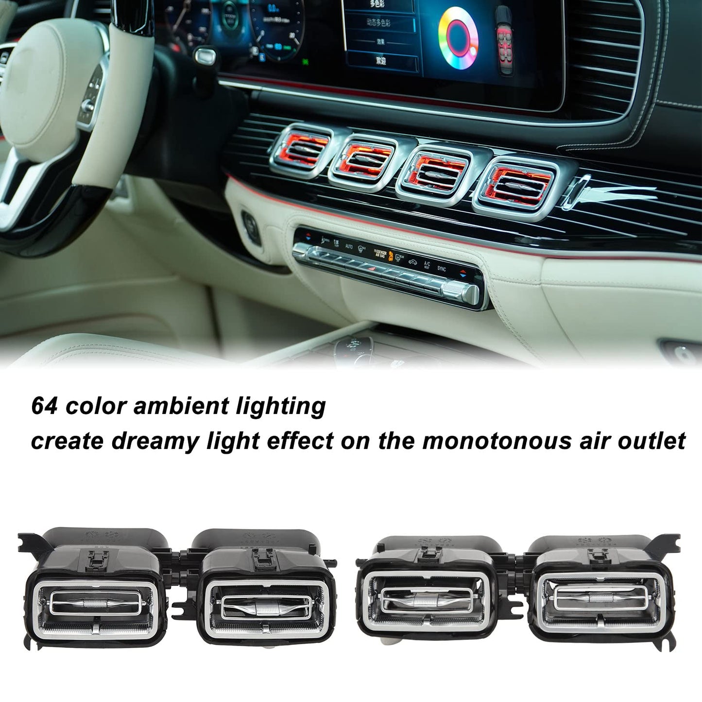 Air Vent Ambient Light, 4 Pcs 64 Color Front LED Turbine Air Vent Ambient Light Kits for GLE GLS‑Class W167 X167 2020 and Up