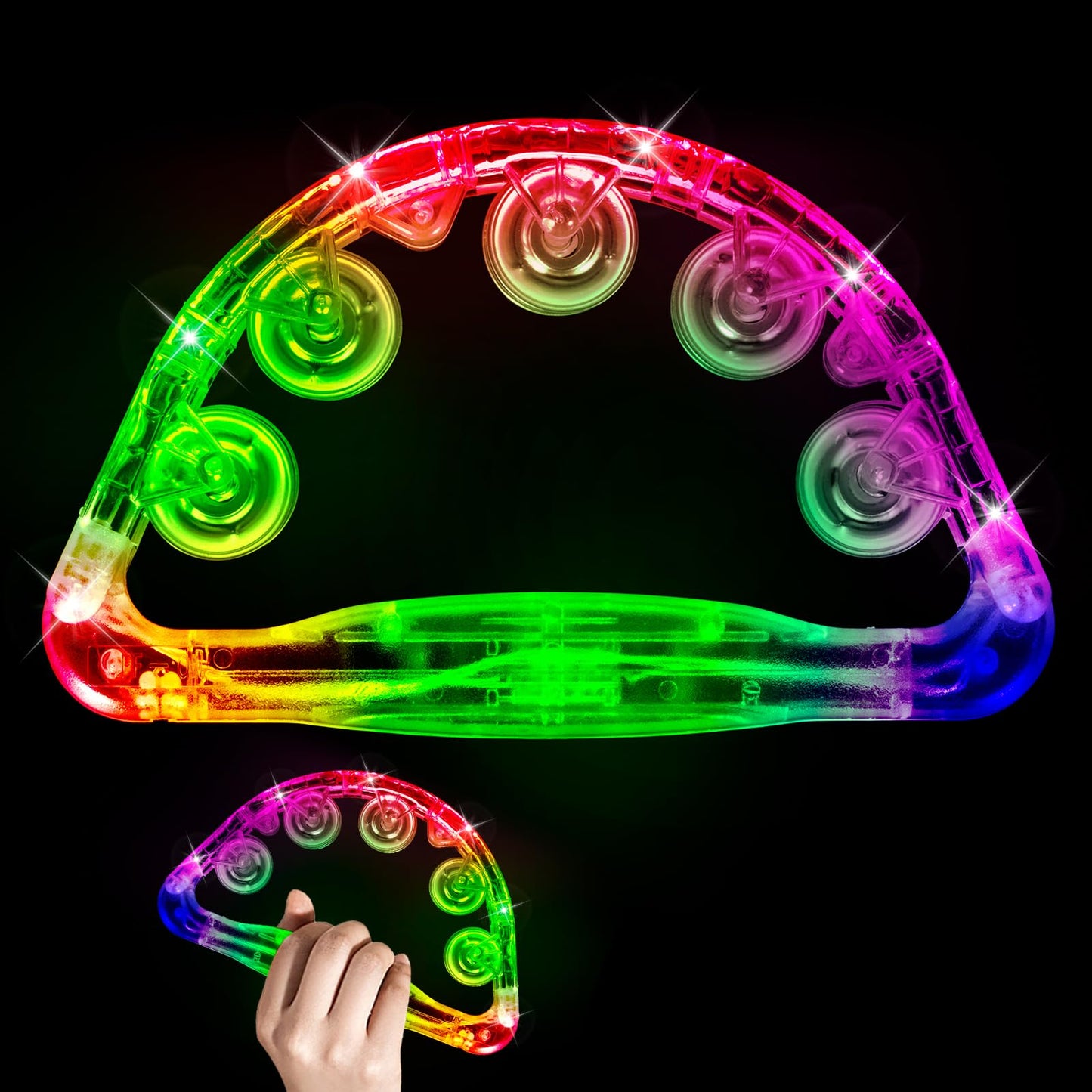 Light Up Tambourines for Adults, Sensory Toys for Kids with Autism，Musical gifts and Karaoke toys for special needs kids, Fun Neon Glow for Birthdays & Concerts (1 PCS)