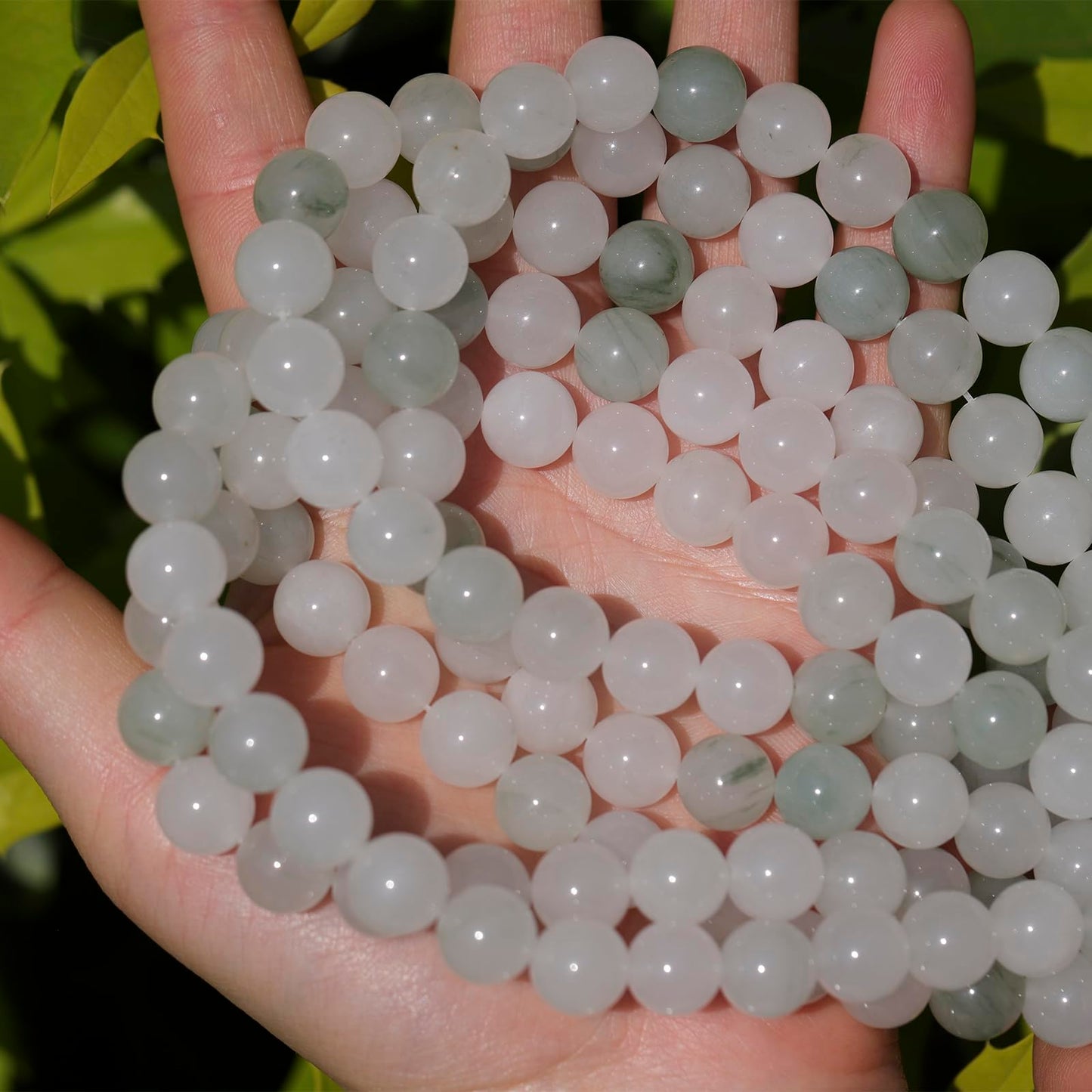 35pcs 10mm Natural Gemstone Beads for Jewelry Making Supplies,White Jade Healing Crystal Polished Round Loose Stone Beads for Bracelet Necklace 15 Inch