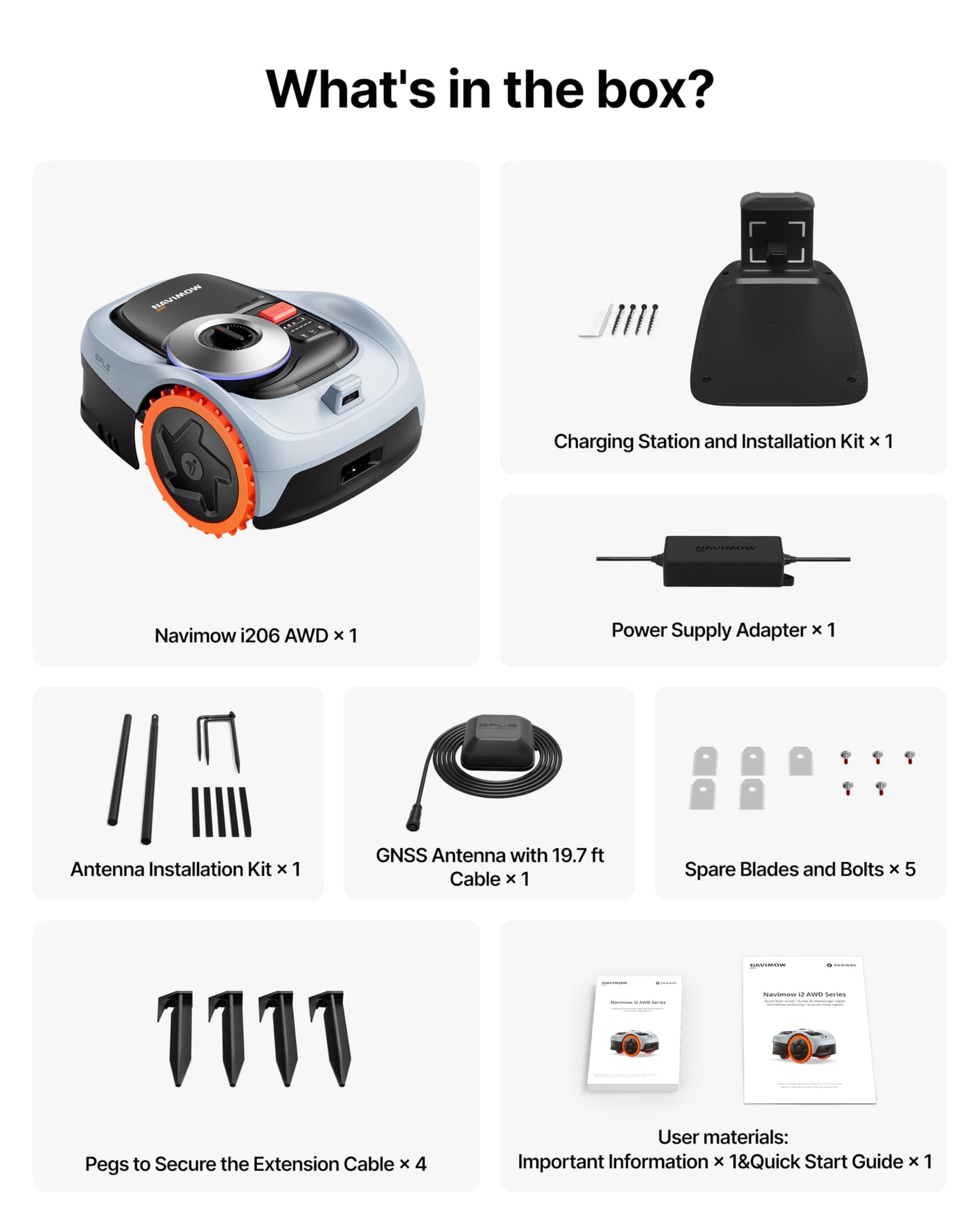 Segway Navimow i206 AWD Robot Lawn Mower, Wire-Free Robotic Mower, All-Wheel Drive for 45% Slopes, 2–3.6 in Adjustable Cutting Height, NRTK + Vision, Auto Mapping, 2.55Ah Battery, Covers 0.15 Acre