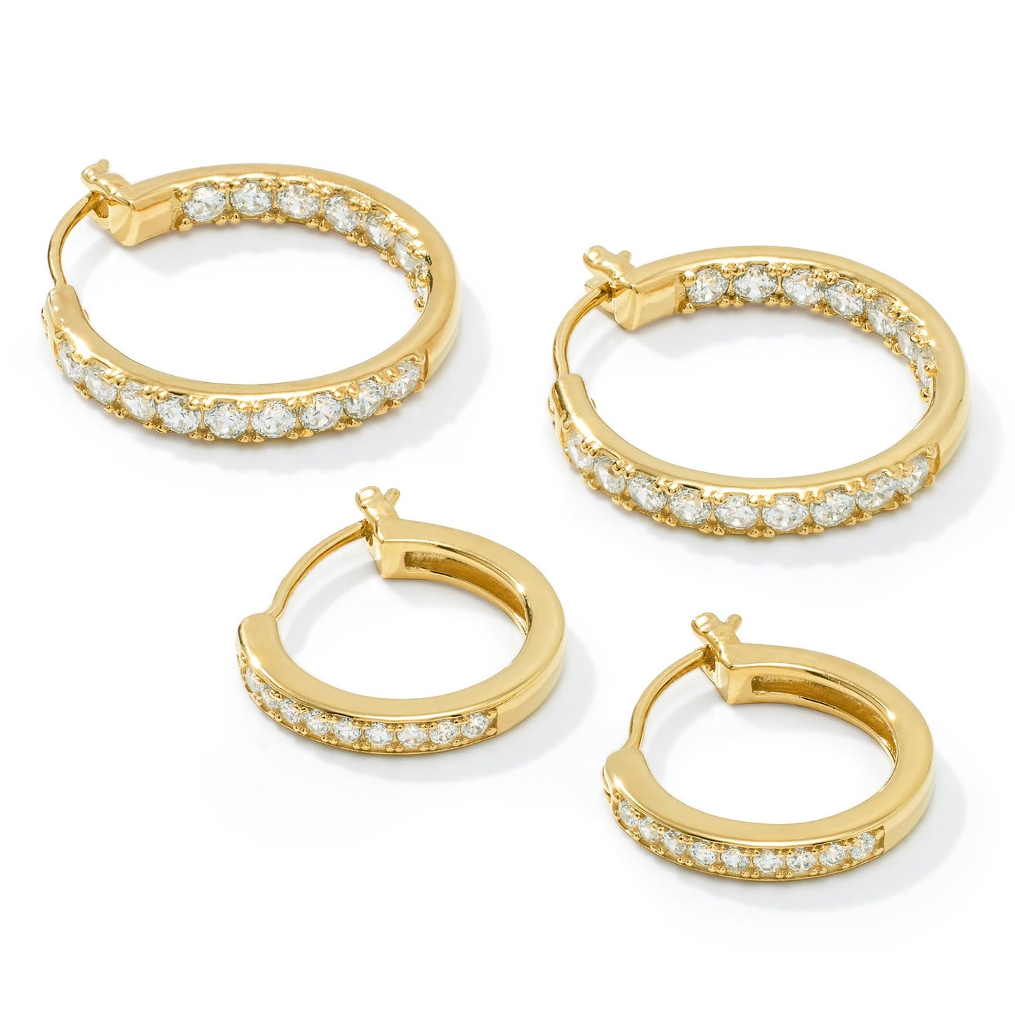 JTV Sterling Silver Hoop Earrings Set for Women - Cubic Zirconia Hoops - 2 Pairs of 12.7 mm Faux Diamond Earrings - Lightweight, Elegant Jewelry Gift for Summer - (Yellow Gold)