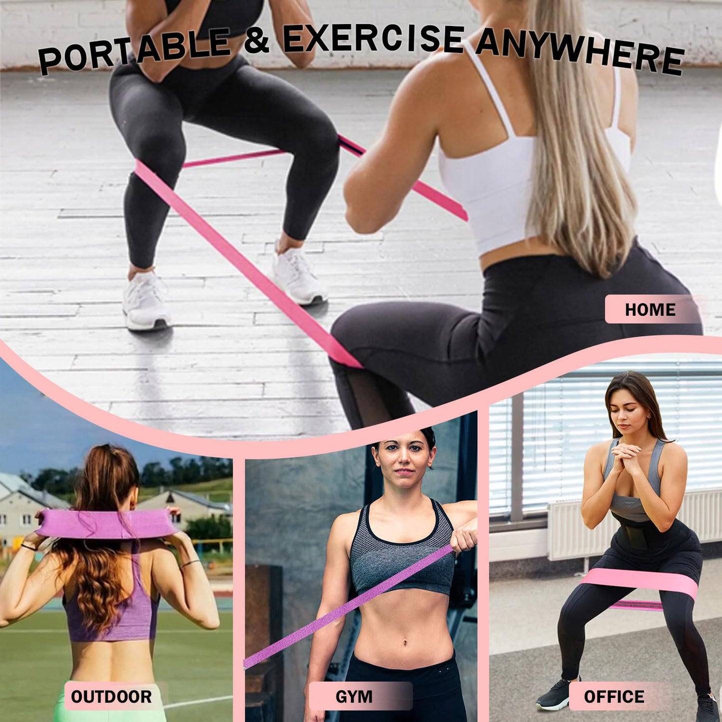 KANGFITER Long and Short Fabric Resistance Bands with Door Anchor 7 PCS, Non-Slip Stretch Booty Bands for Working Out Women & Men, Loop Exercise Elastic Bands for Home Physical Therapy Yoga Pilates
