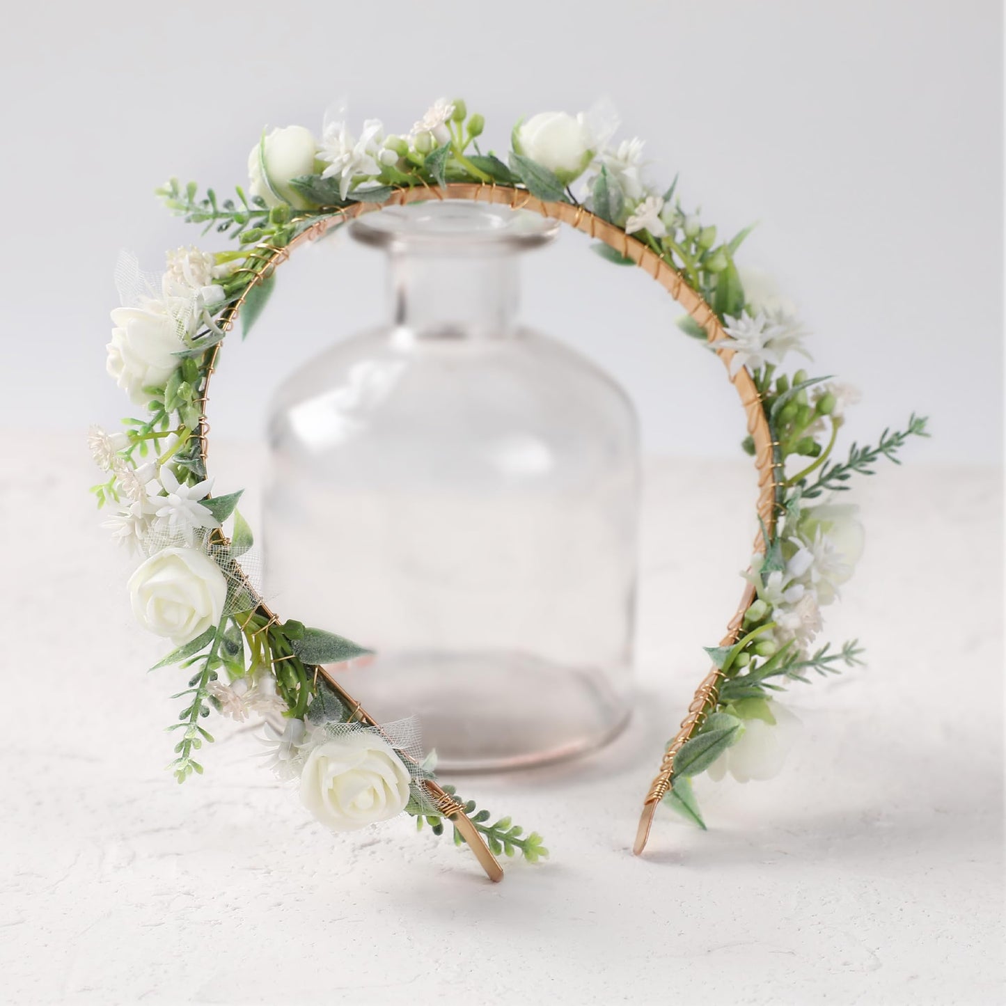 KorViSHOW White Flower Crown Hairband - Rose Flower Headband for Women's Wedding, Party, Festival Decoration, Hair Styling Accessory