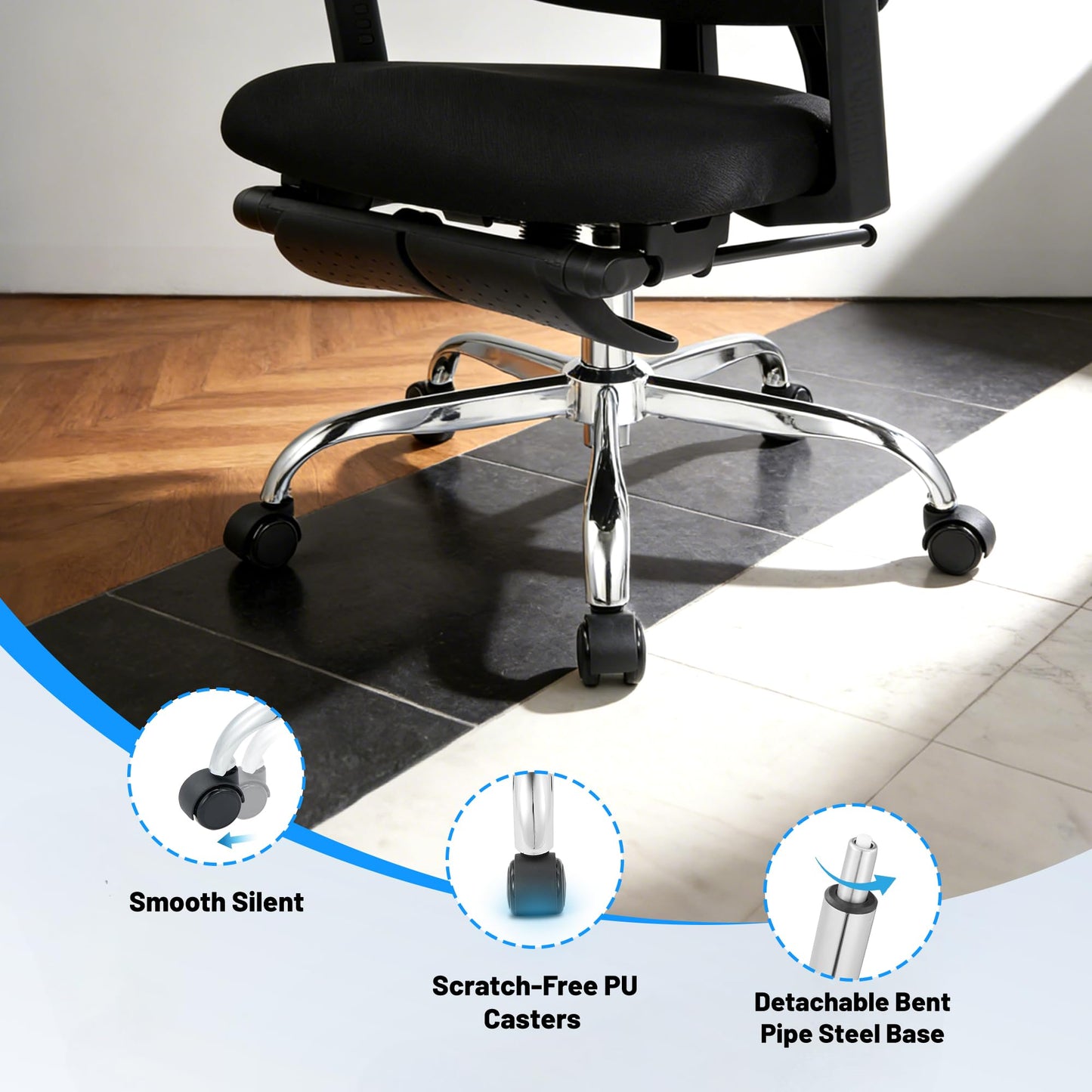 Ergonomic Mesh Office Chair, Adjustable Lumbar High Back Desk Chair 300lbs, 4D Flip-Up Arms, 3-Level Tilt Backrest, 3D Headrest, PU Wheels, Swivel Rolling Computer Seating for Long Desk Work
