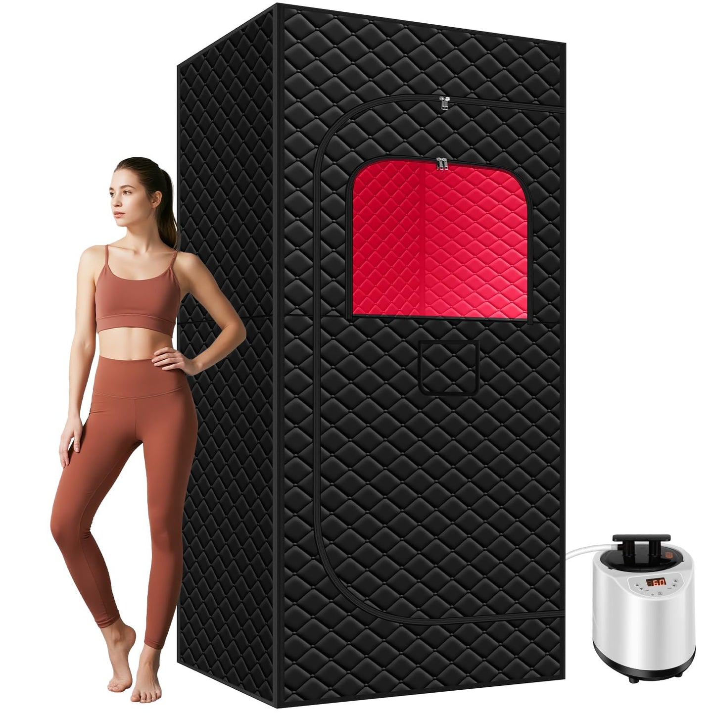 Sauna Box Red Light Theraphy - Portable Sauna for Home with 15 Levels Fast Heating, 3L/1200W Steamer and Non-Slip Mat, Remote Control for Body Relaxation, Steam Sauna for Indoor Use, 32" x 32" x 71"